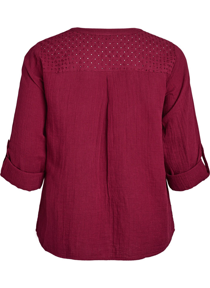 Blouse en mousseline de coton avec broderie anglaise, Bordeaux fonc&eacute;, Packshot image number 1