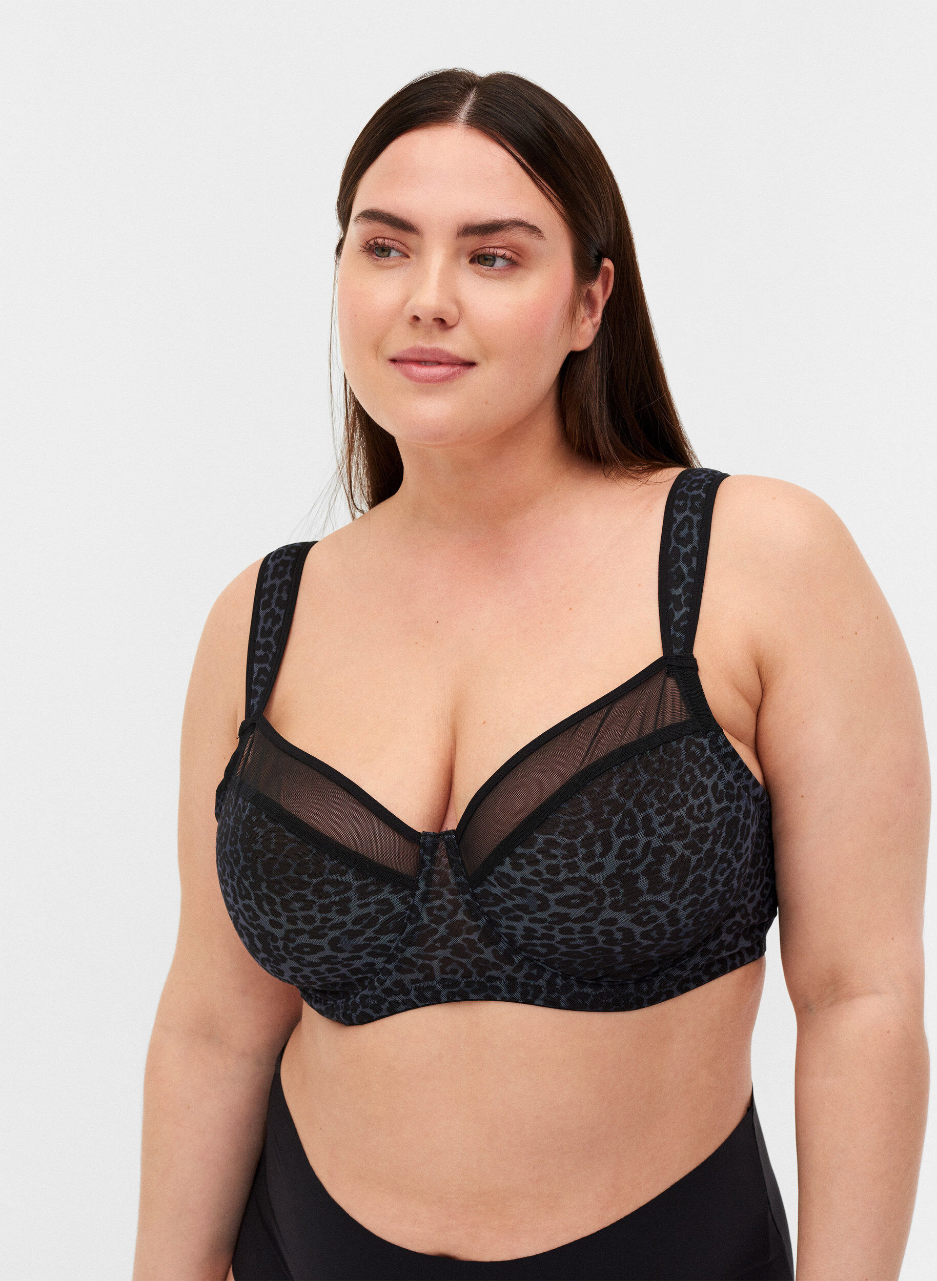 Zizzi BH mit Blumenprint und Mesh, Grey Leopard, Model image number 0