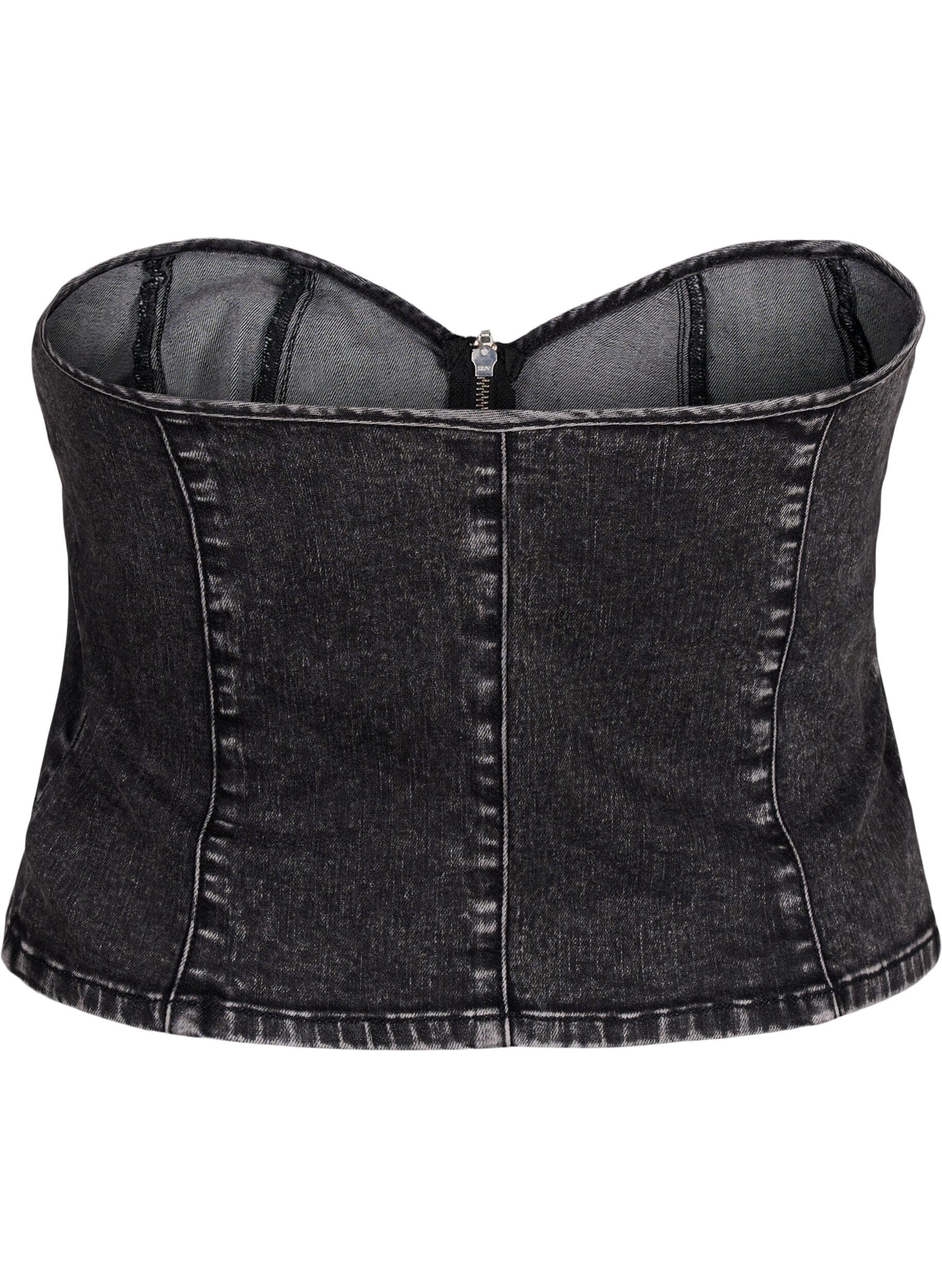 Zizzi Denim Korsett Top mit Rei&szlig;verschluss, Black, Packshot image number 1
