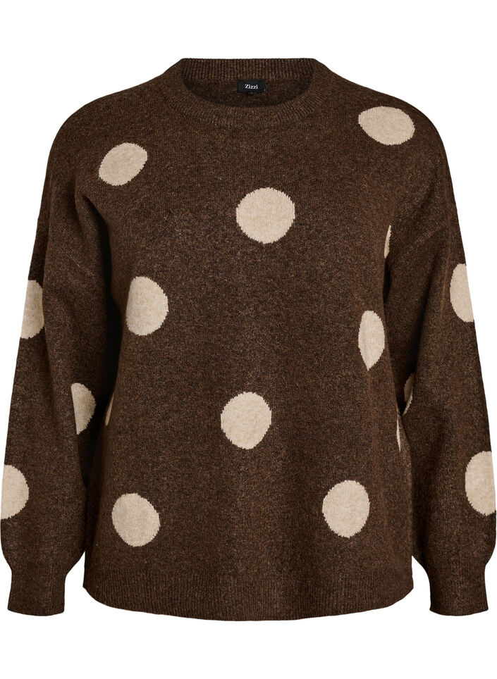 Blouse en maille &agrave; pois, Marron, Packshot image number 0