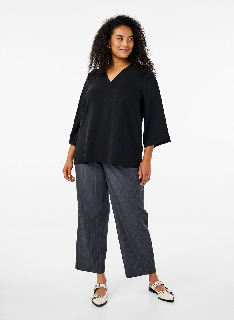 Bluse mit 3/4-&Auml;rmeln, Schwarz, Model image number 1