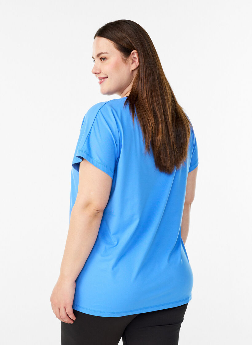 Lockeres Trainings-T-Shirt mit V-Ausschnitt, Blau, Model image number 2