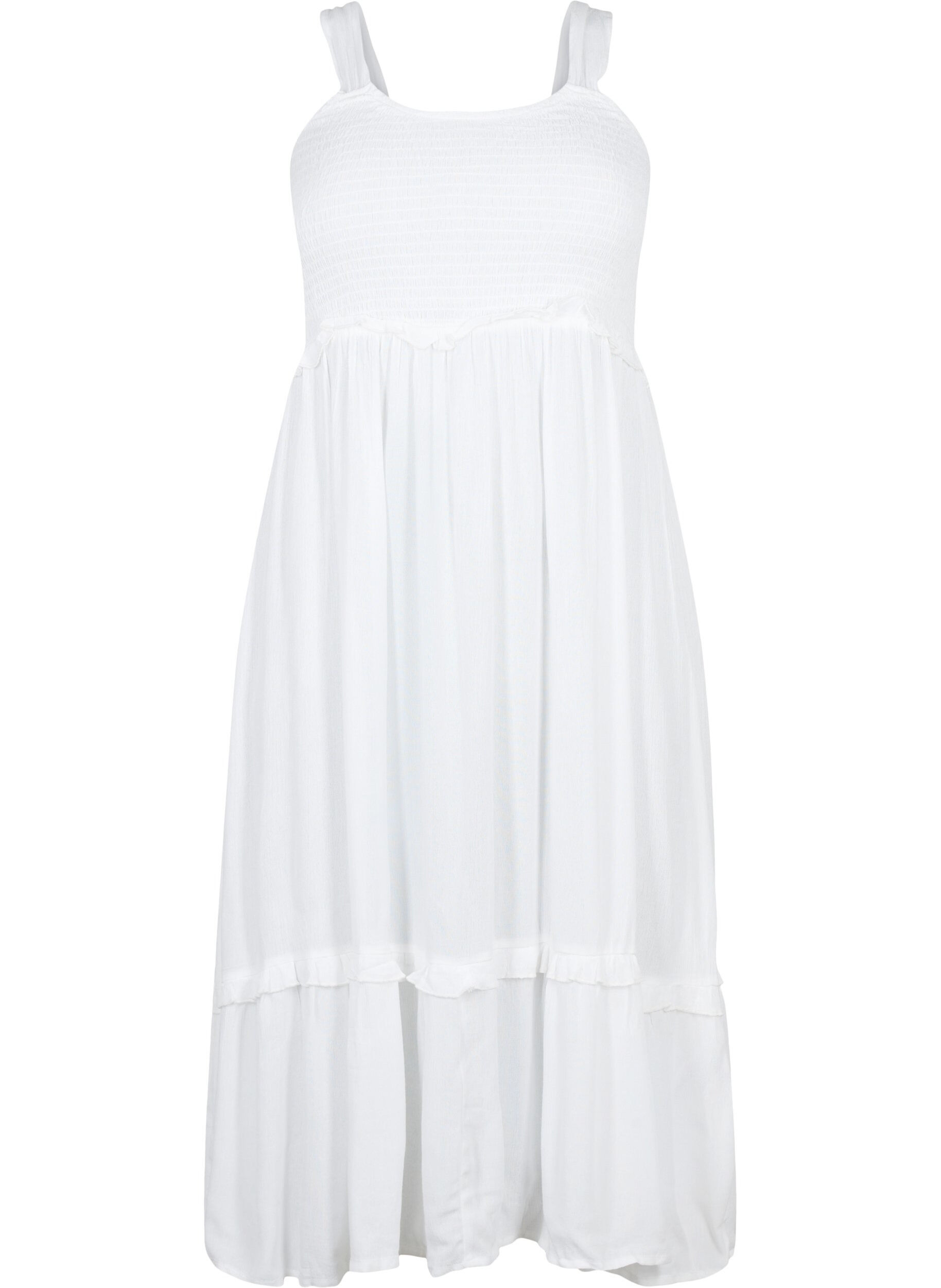 Zizzi Midikleid aus Viskose mit Smok, Bright White, Packshot image number 0