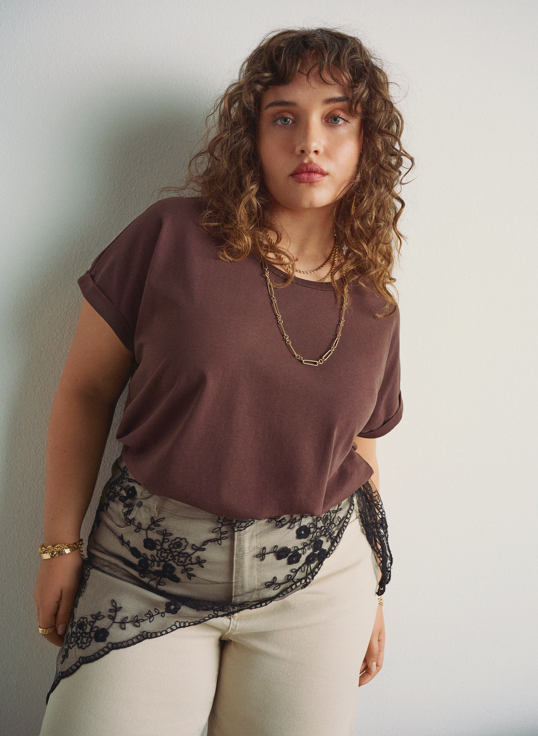 ZizziT-shirt &agrave; manches courtes en coton m&eacute;lang&eacute;, Marron, Image image number 0