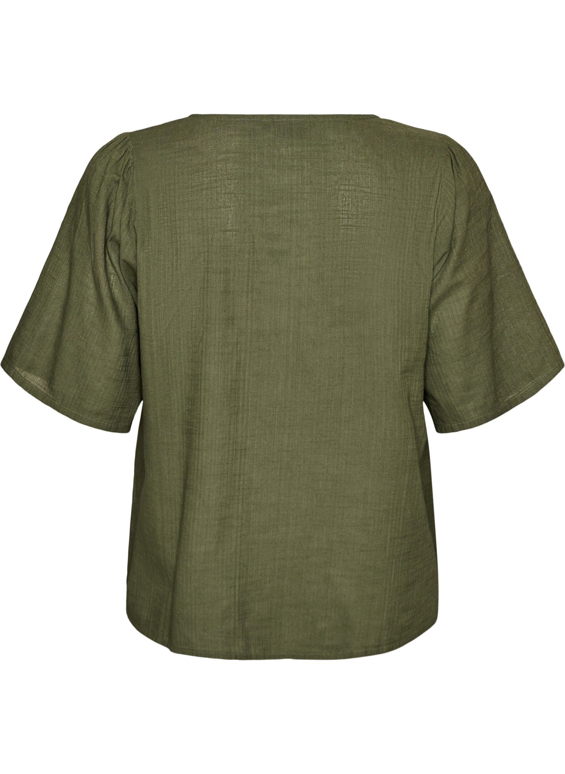 ZizziKurz&auml;rmelige Bluse aus Baumwolle mit V-Ausschnitt, Gr&uuml;n, Packshot image number 1