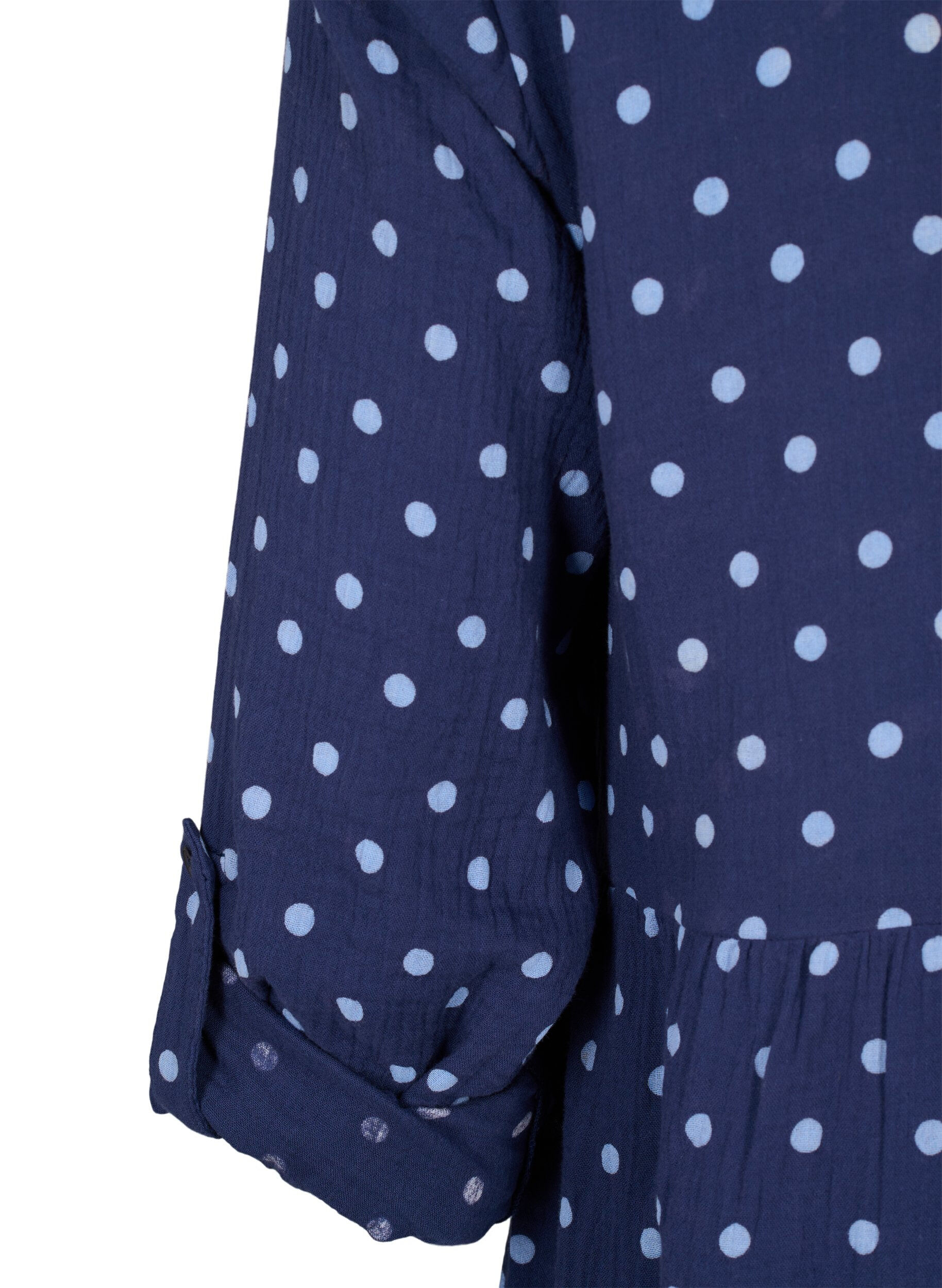 Zizzi Kurzes Kleid aus Baumwoll-Musselin mit Punkten, Blau, Packshot image number 3