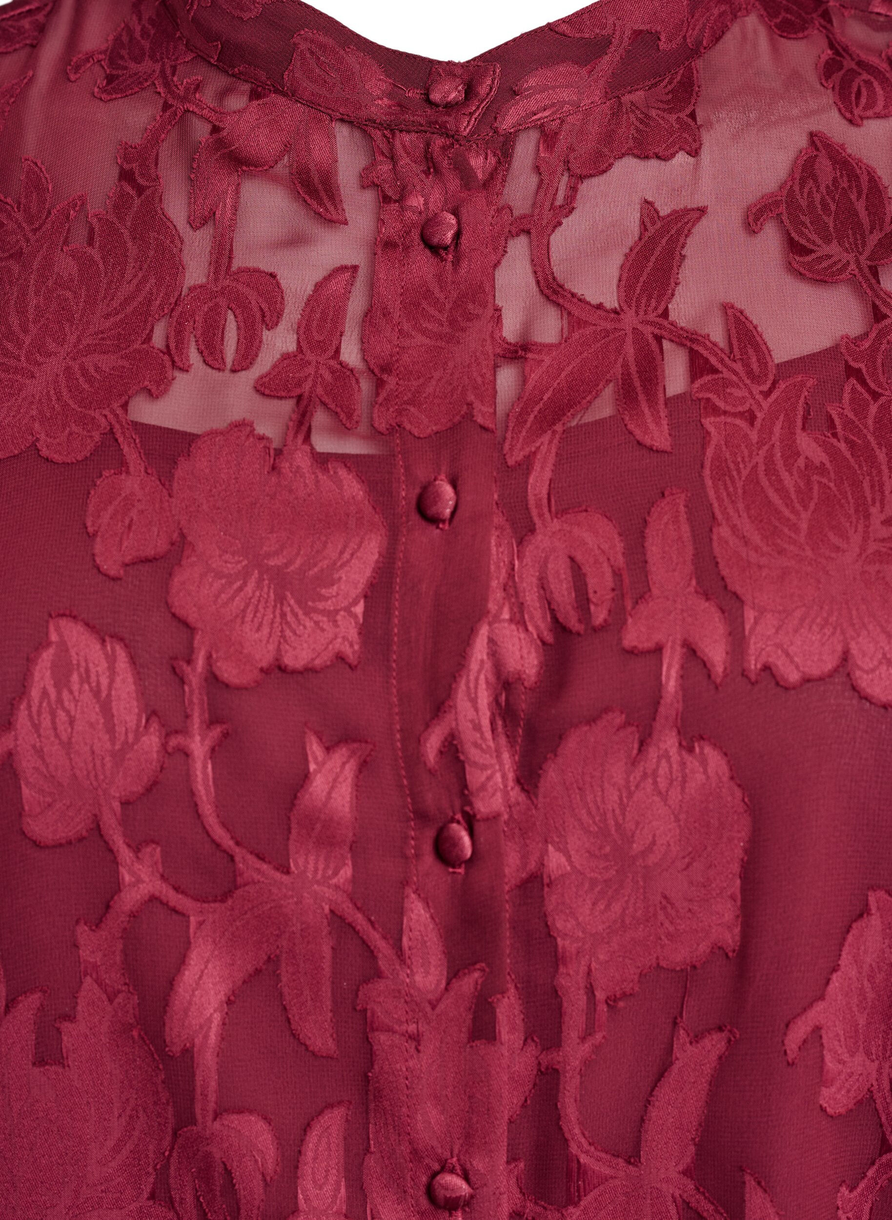 Zizzi Kurzes A-Linien-Kleid mit Blumenmuster, Dunkles Bordeaux, Packshot image number 2