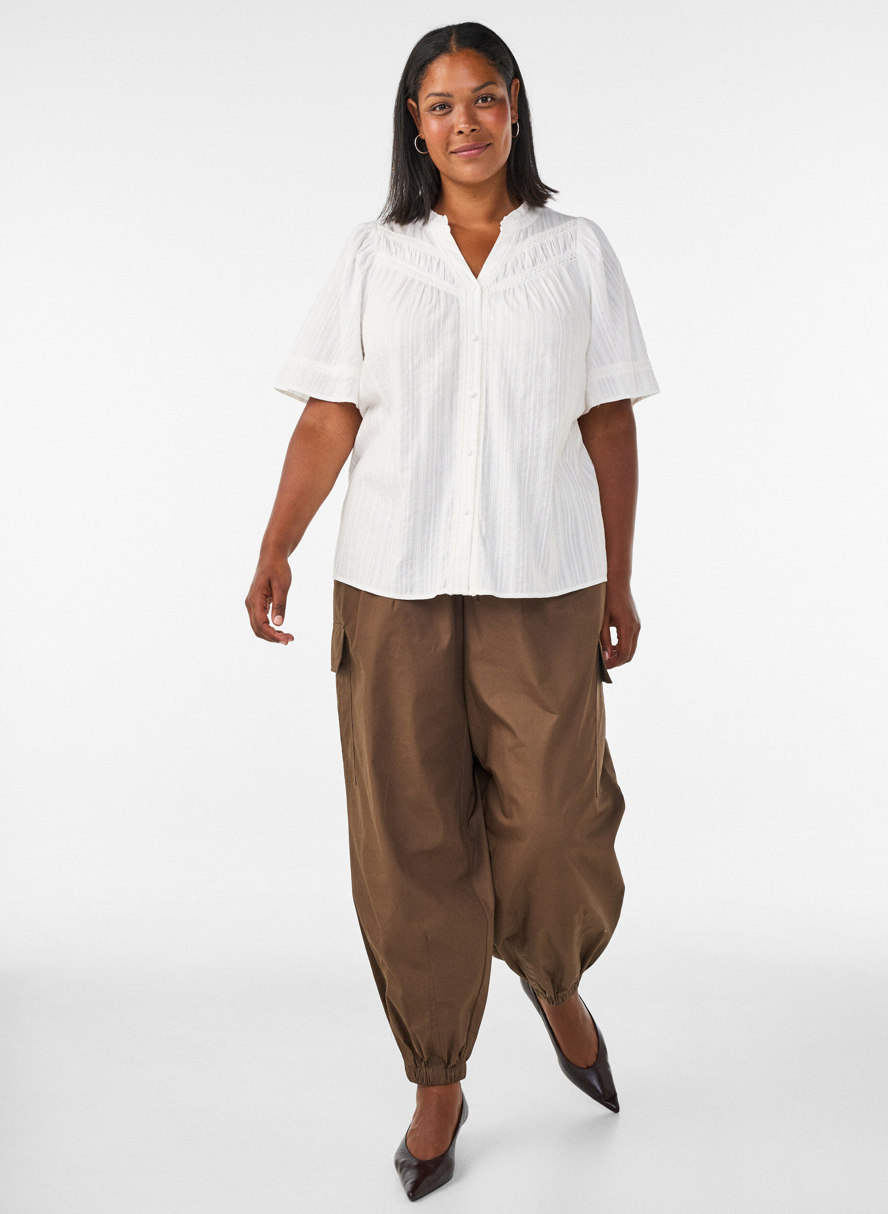 ZizziBlouse en coton avec bandes d&eacute;coratives, Vanille, Model image number 1