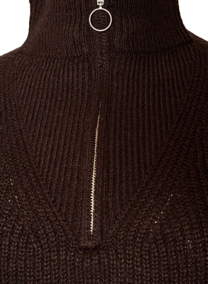 Pull en tricot avec col haut et fermeture &eacute;clair, Marron, Packshot image number 2