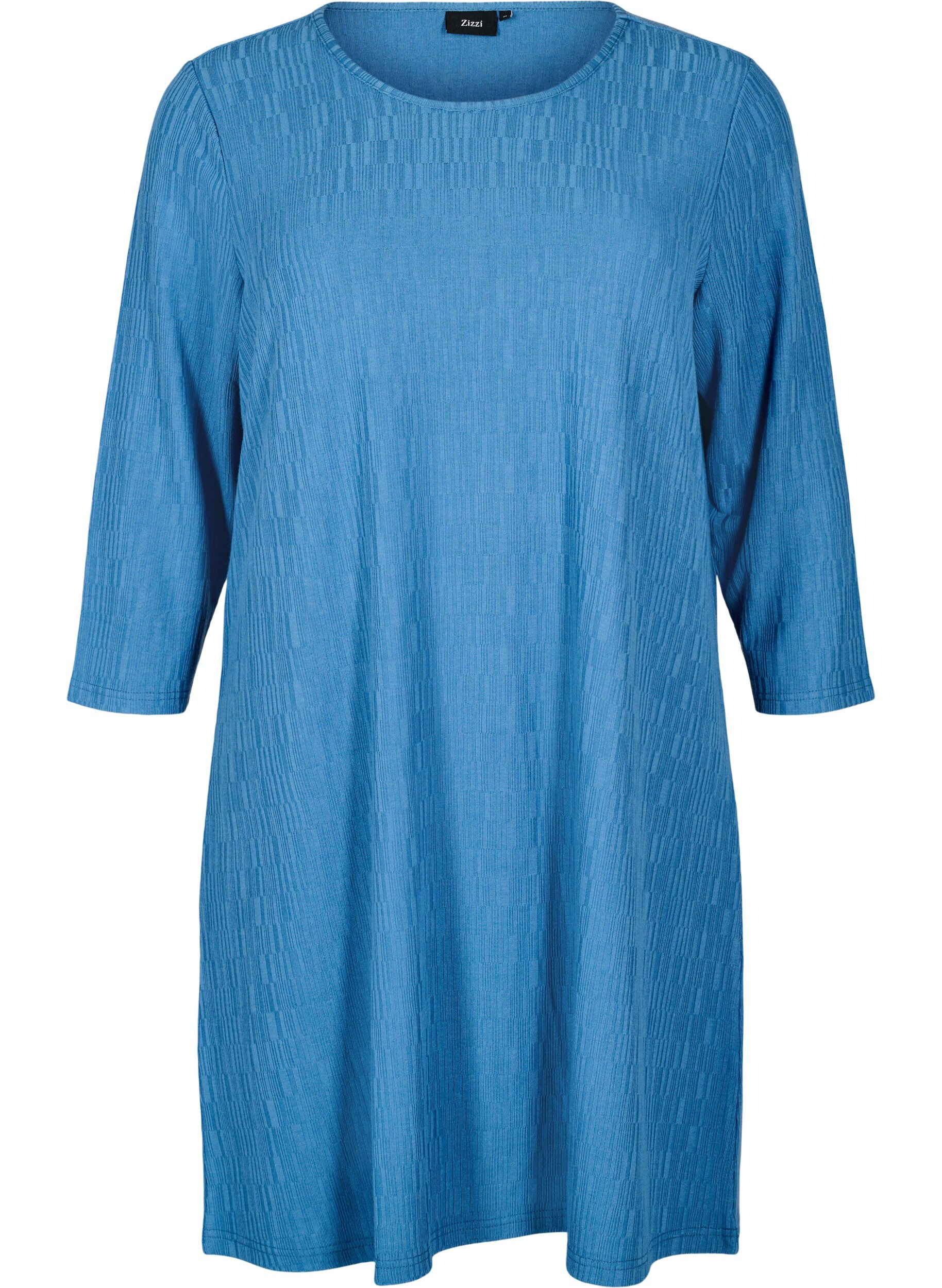 Zizzi Robe avec texture et manches 3/4, Bleu, Packshot image number 0