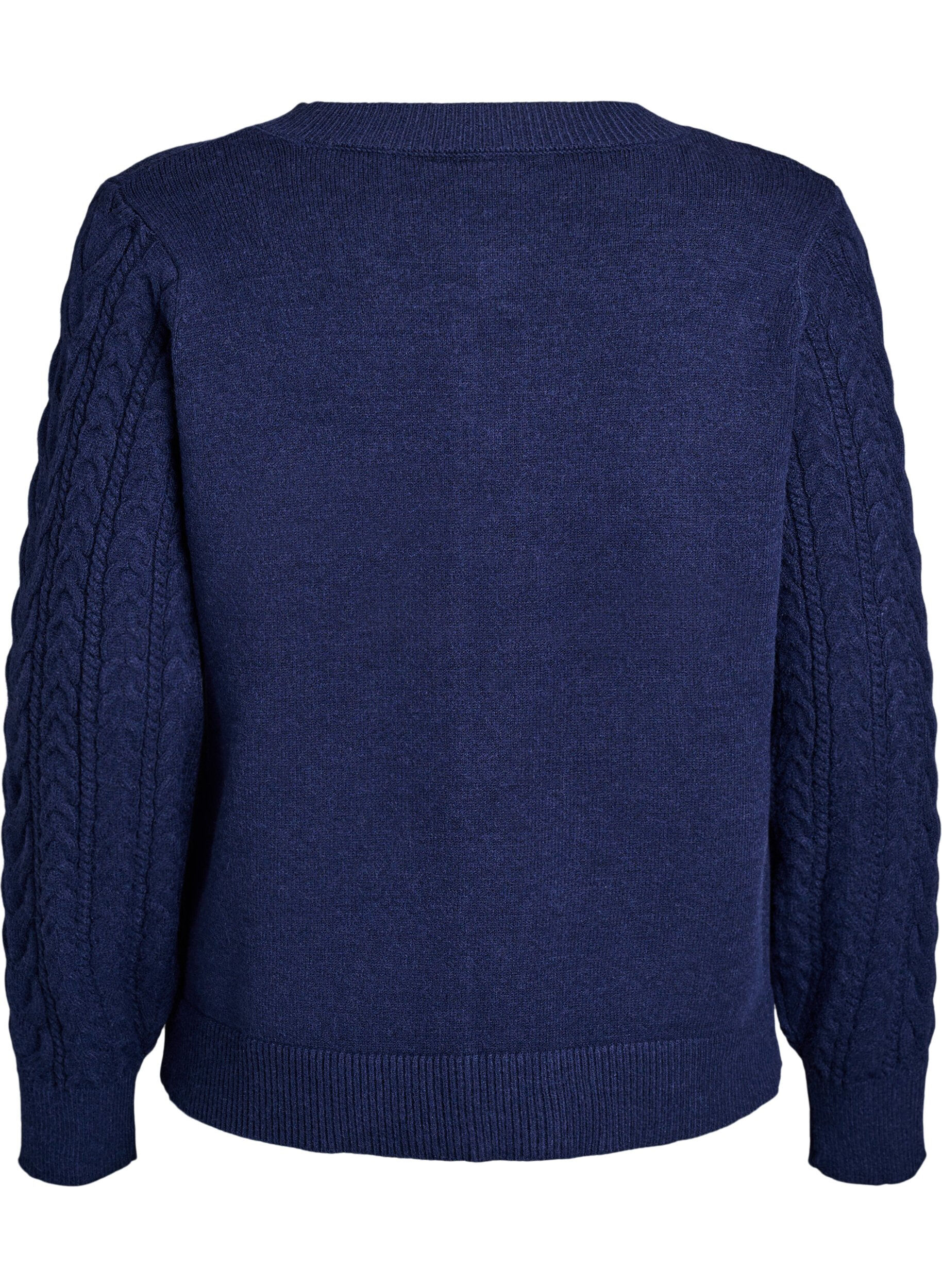 Zizzi Cardigan mit Zopfmuster-&Auml;rmeln, Blau, Packshot image number 1