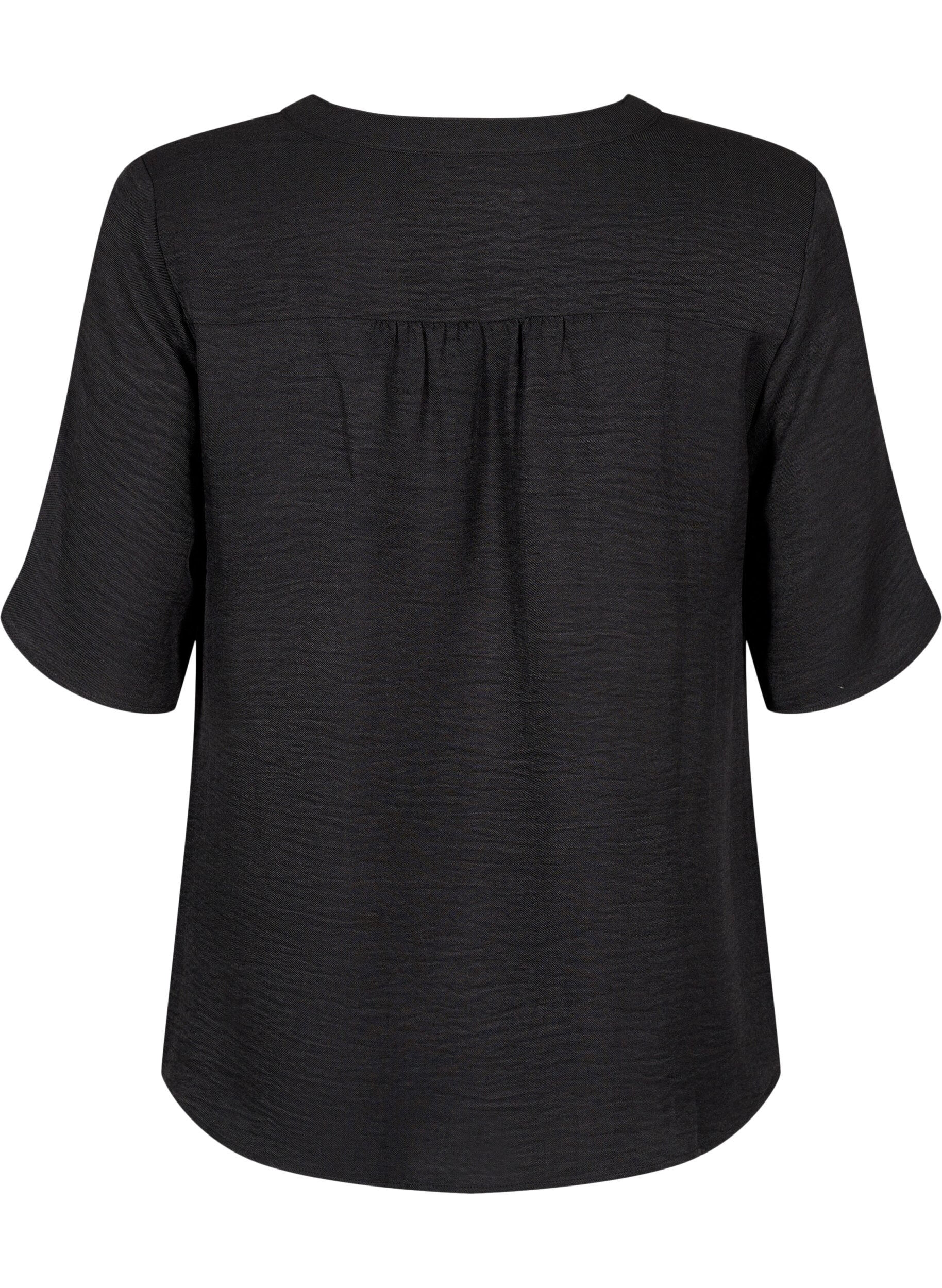 ZizziHemdbluse mit V-Ausschnitt und kurzen &Auml;rmeln, Schwarz, Packshot image number 1