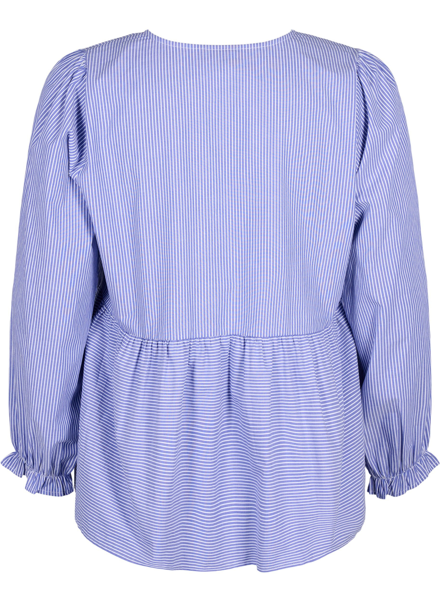 Zizzi Gestreifte Baumwollbluse mit Bindedetail, Baja Blue Stripe, Packshot image number 1