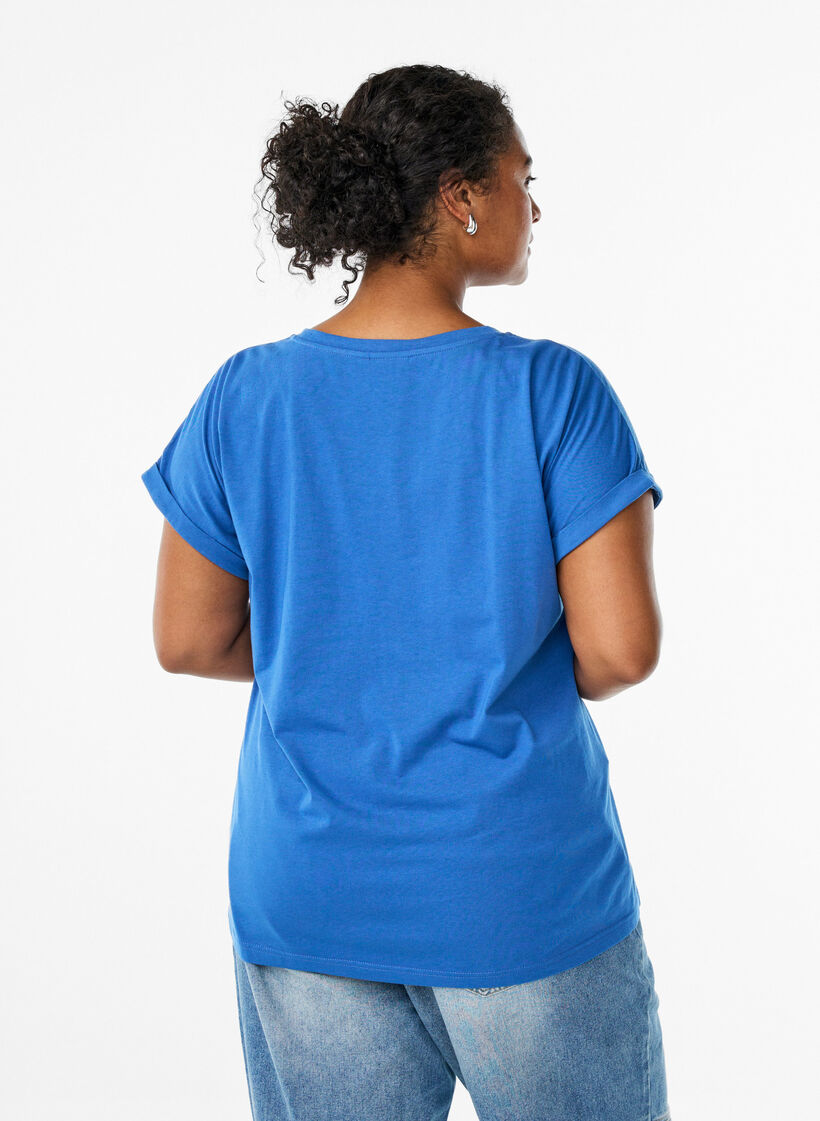 T-shirt &agrave; manches courtes en m&eacute;lange de coton, Bleu, Model image number 2