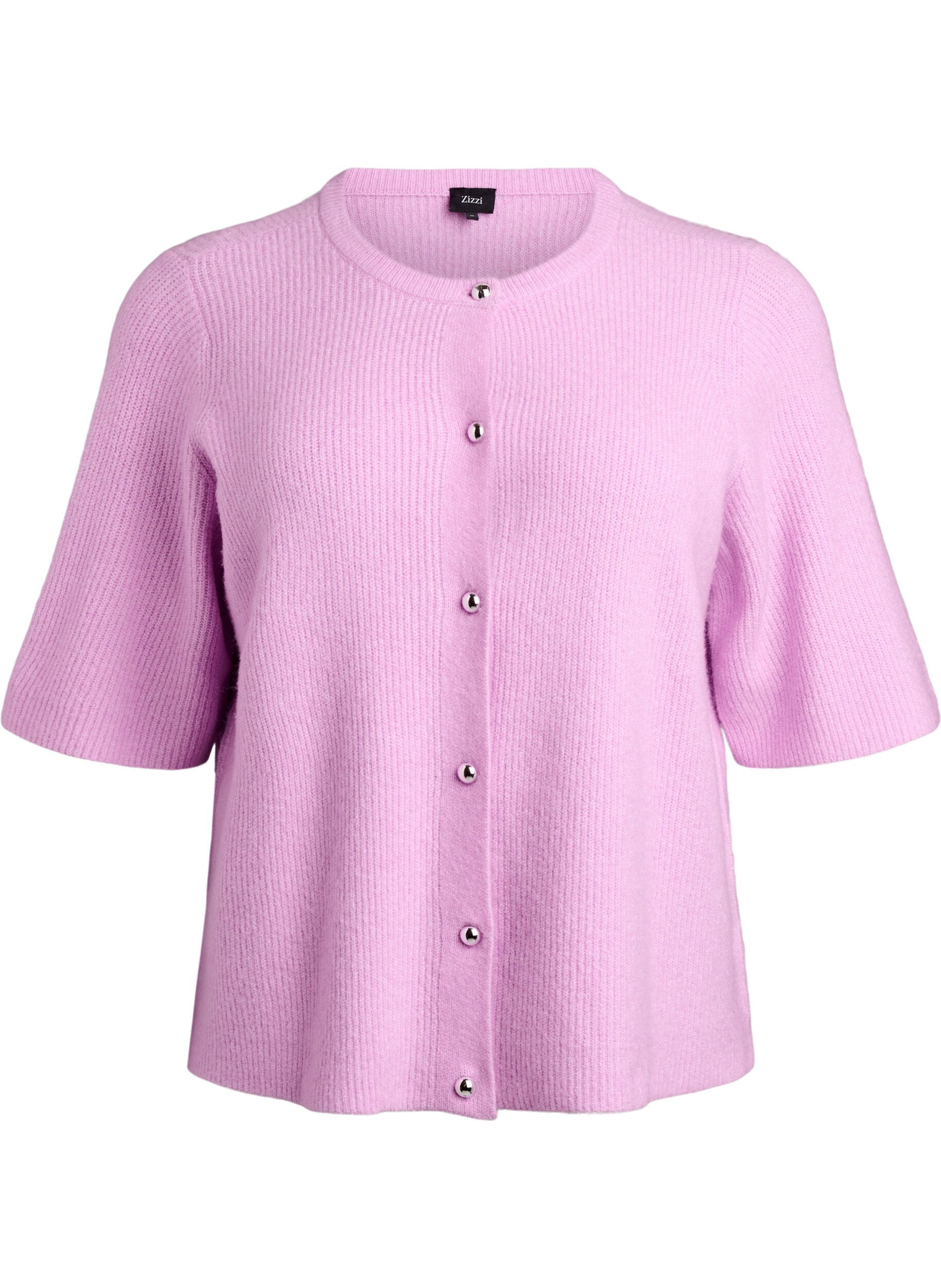 Zizzi Cardigan en maille &agrave; manches courtes avec boutons boule brillants, Mauve, Packshot image number 0