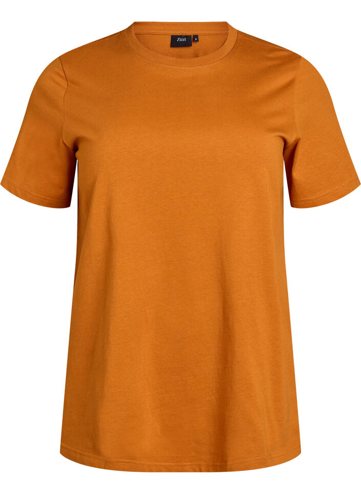 T-shirt basique en coton à col rond, Orange, Packshot image number 0