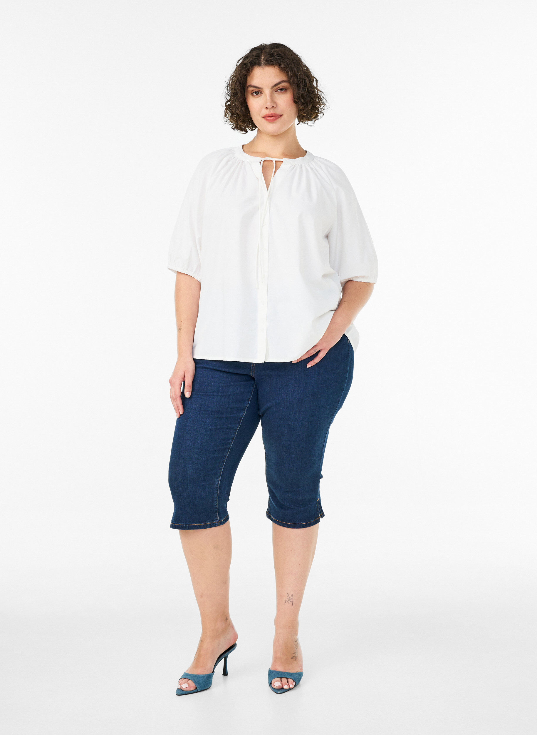ZizziHemdbluse mit Knopfleiste und Bindeg&uuml;rtel, Wei&szlig;, Model image number 1