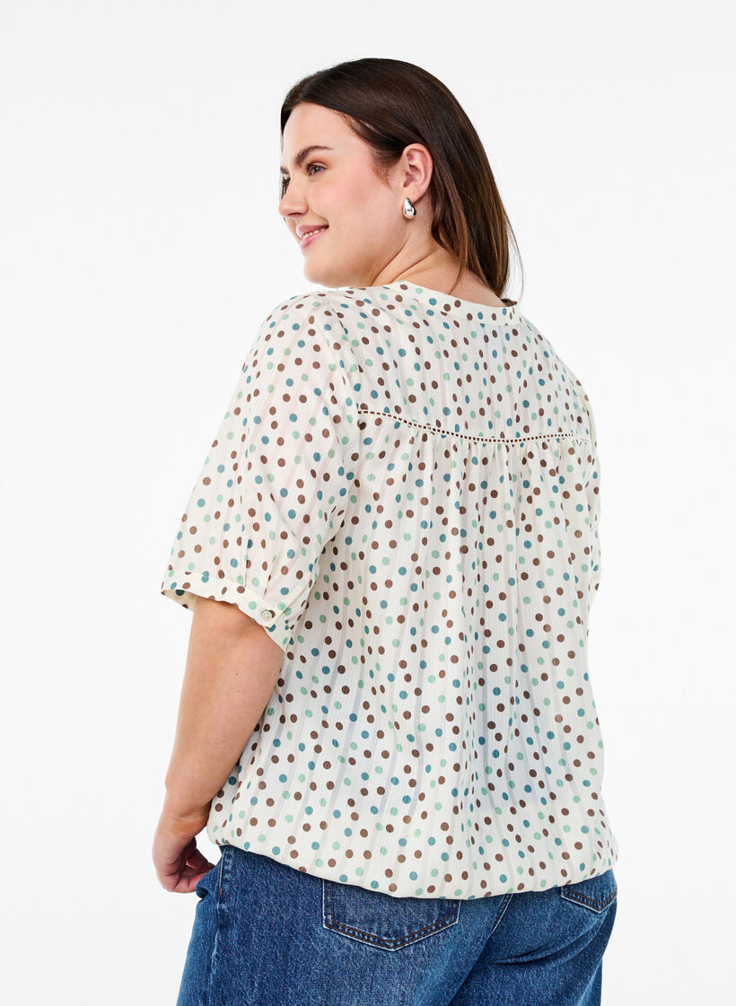 Blouse imprim&eacute;e &agrave; manches 1/2, Blanc, Model image number 2