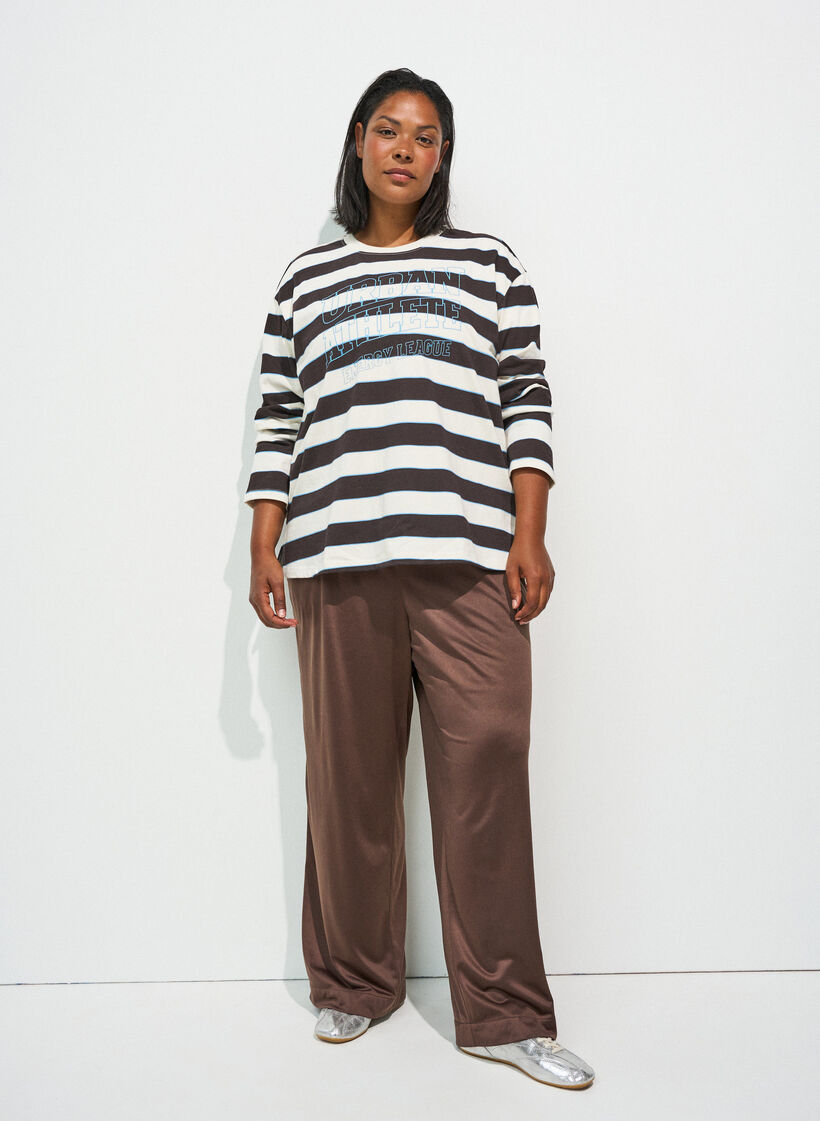 Blouse en jersey &agrave; rayures avec un imprim&eacute; texte sportif, Marron, Model image number 1