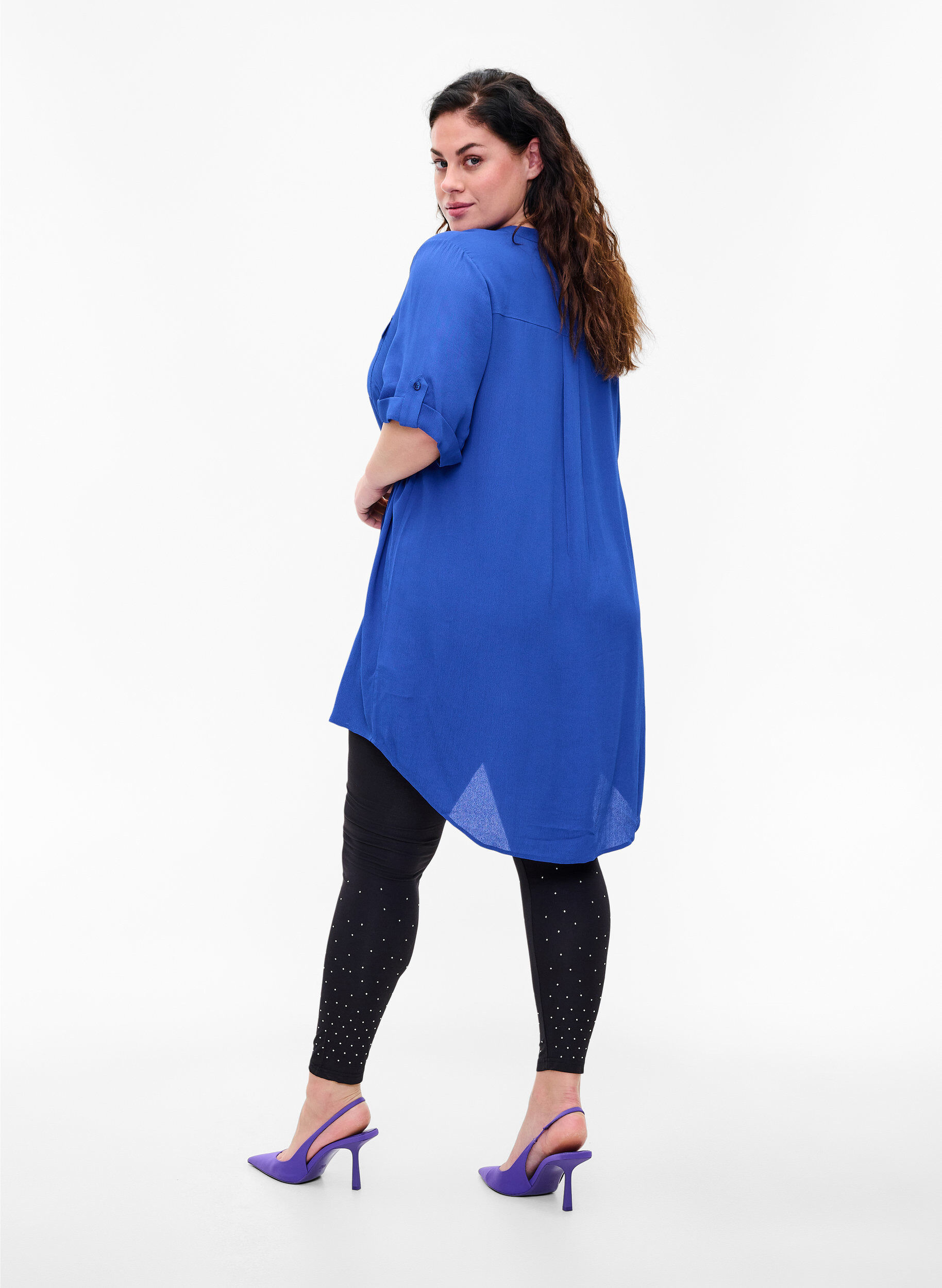 Zizzi Leggings aus Viskose mit Similisteinen, Black, Model image number 1