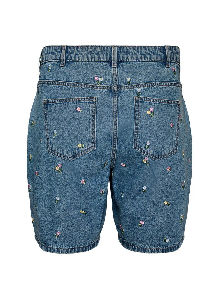 Shorts aus Denim mit bestickten Blumen, Blau, Packshot image number 1