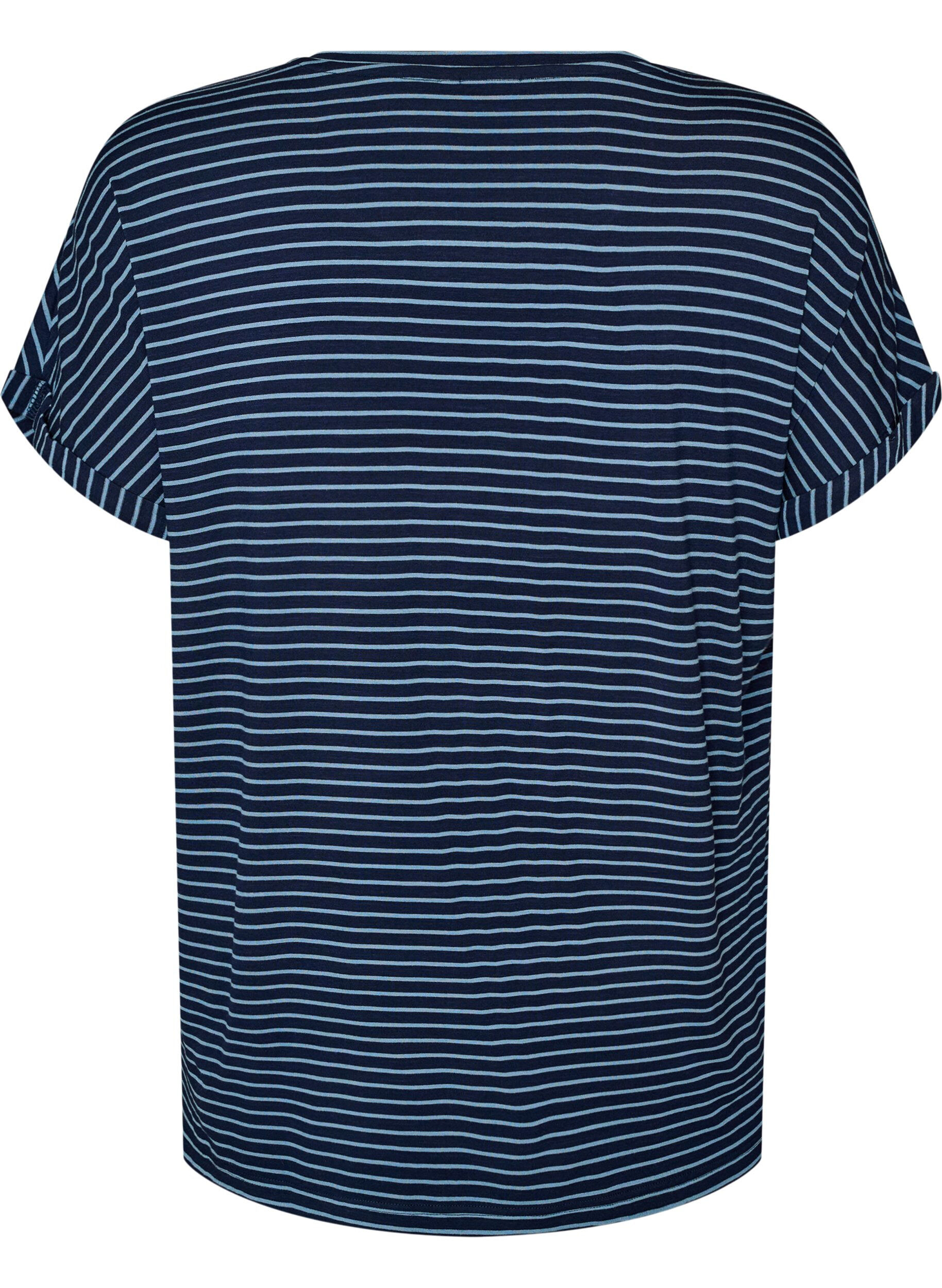 ZizziT-shirt ray&eacute; en viscose avec un col rond, Bleu, Packshot image number 1