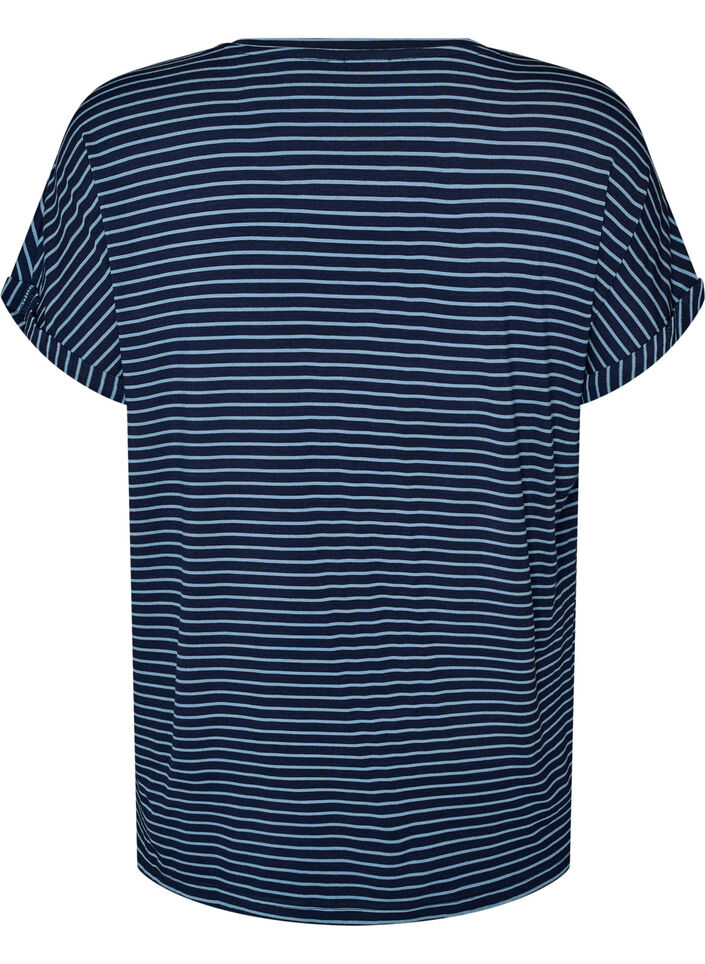 T-shirt ray&eacute; en viscose avec un col rond, Bleu, Packshot image number 1
