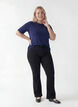 Kurz&auml;rmelige, gewebte Bluse mit Rundhals, Blau, Model image number 1