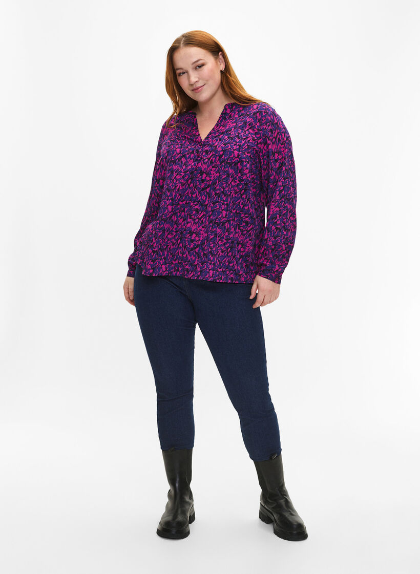 FLASH – Langärmlige Bluse mit Druck, Pink Blue AOP, Model image number 2