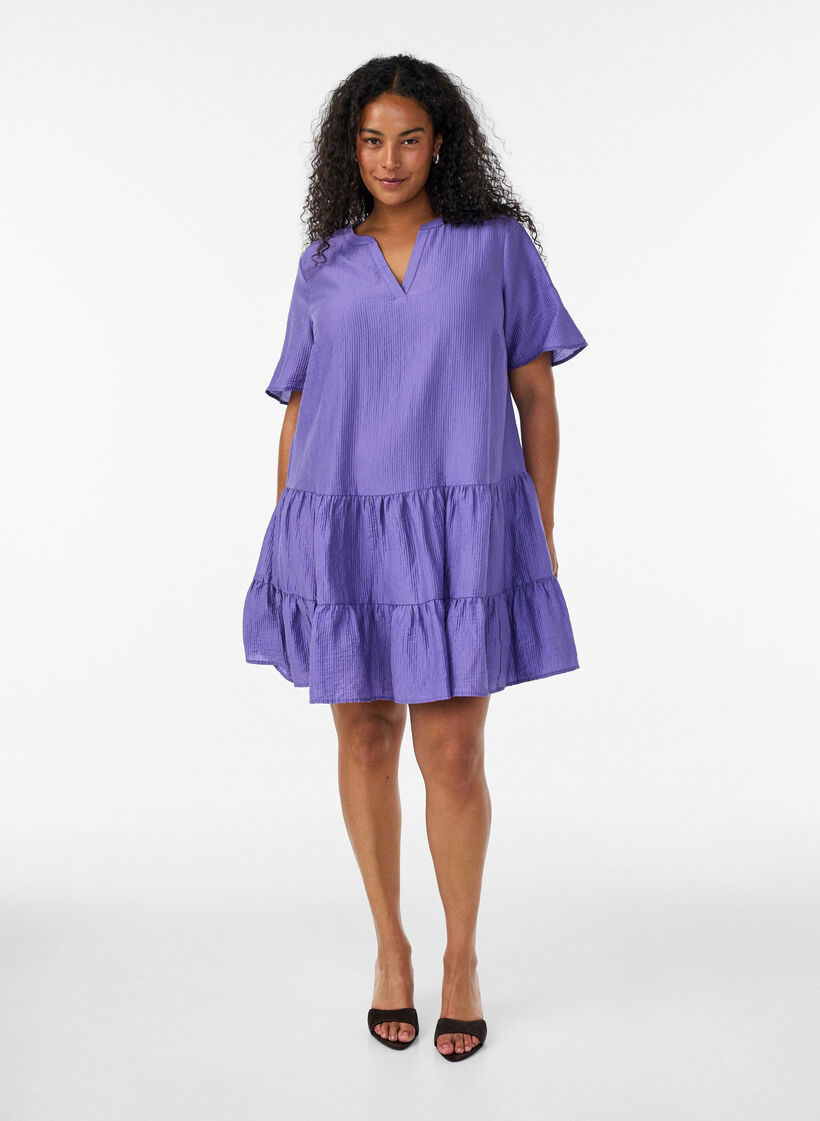 Strukturiertes A-Linien-Kleid, Lila, Model image number 1