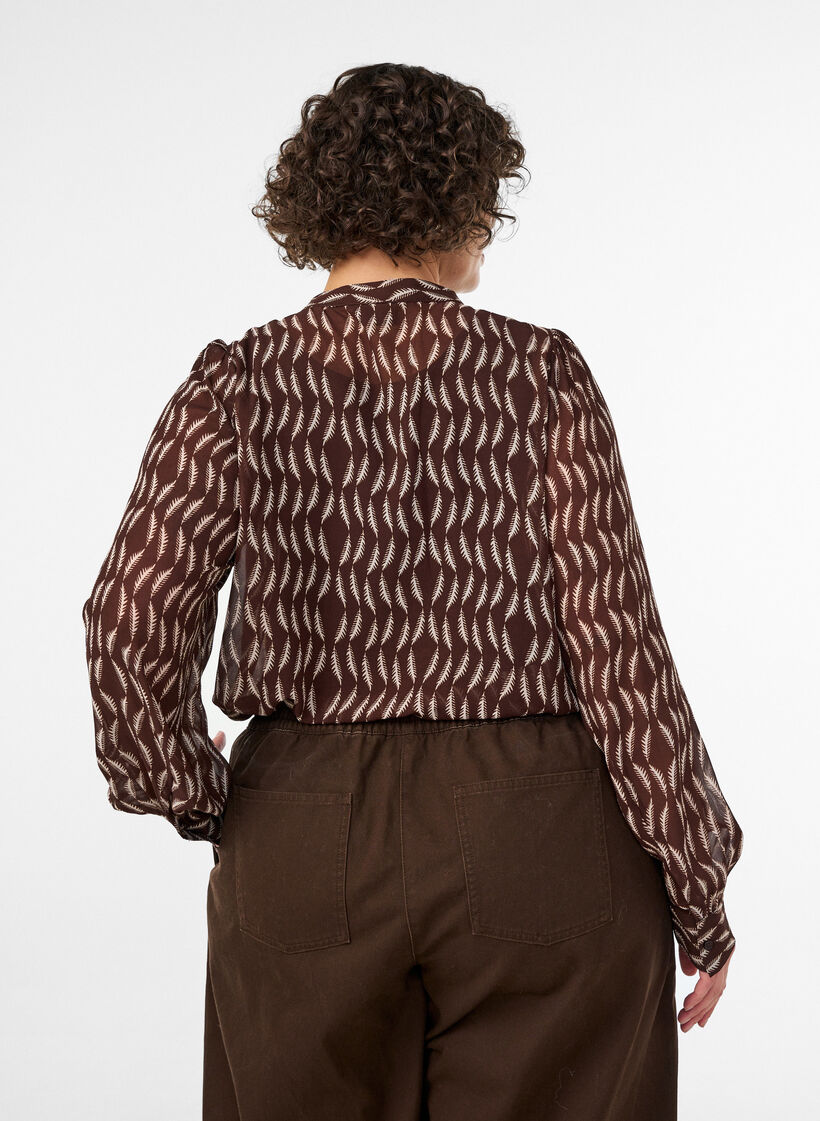Blouse avec imprim&eacute; int&eacute;gral et patte de boutonnage courte, Marron, Model image number 2