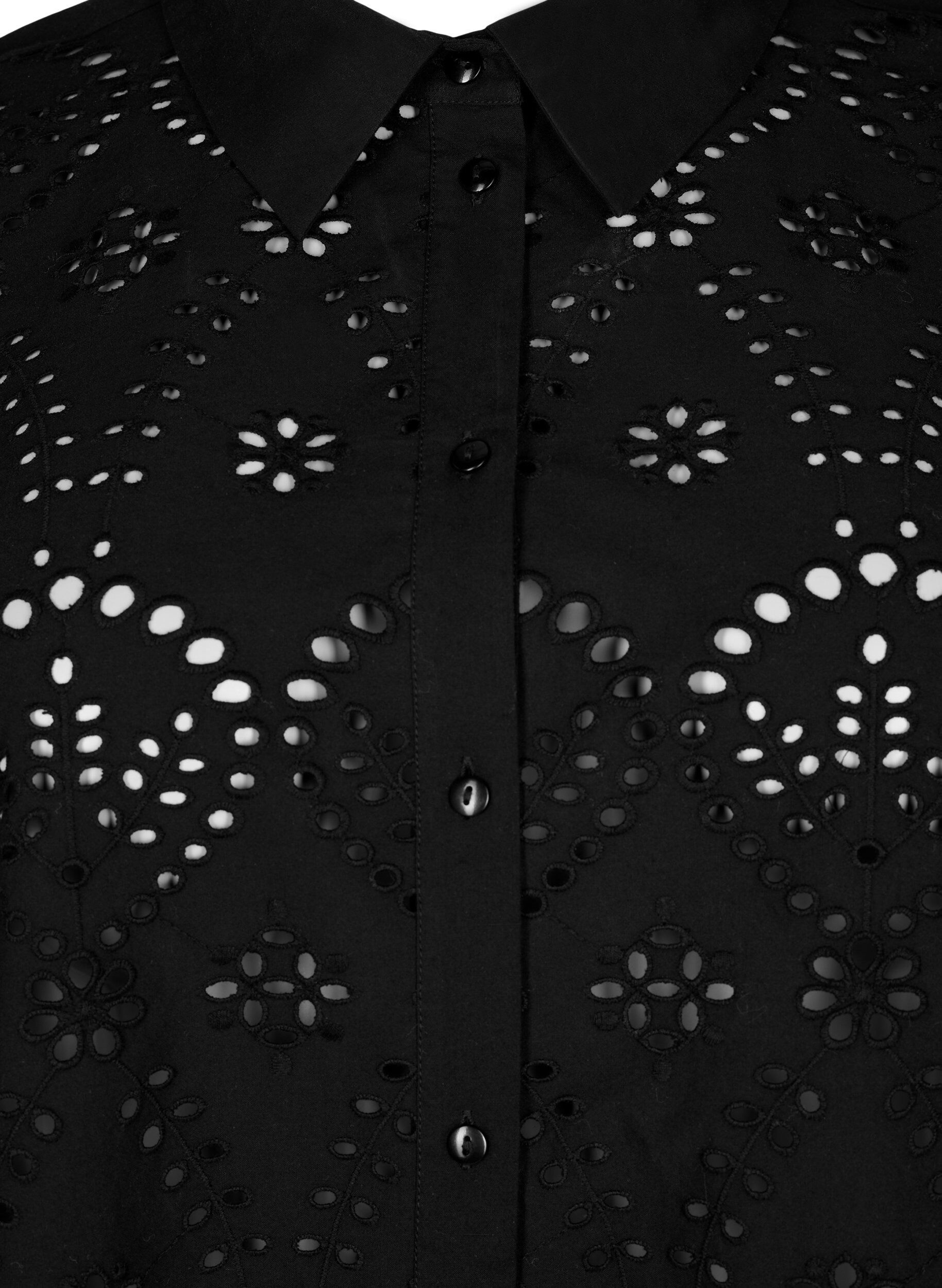 Zizzi Chemise en coton avec broderie anglaise, Black, Packshot image number 2