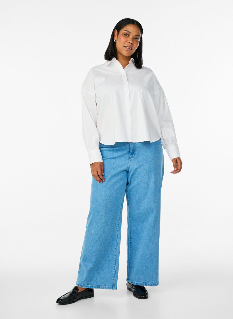 Chemise classique en coton &agrave; coupe ample, Blanc, Model image number 1