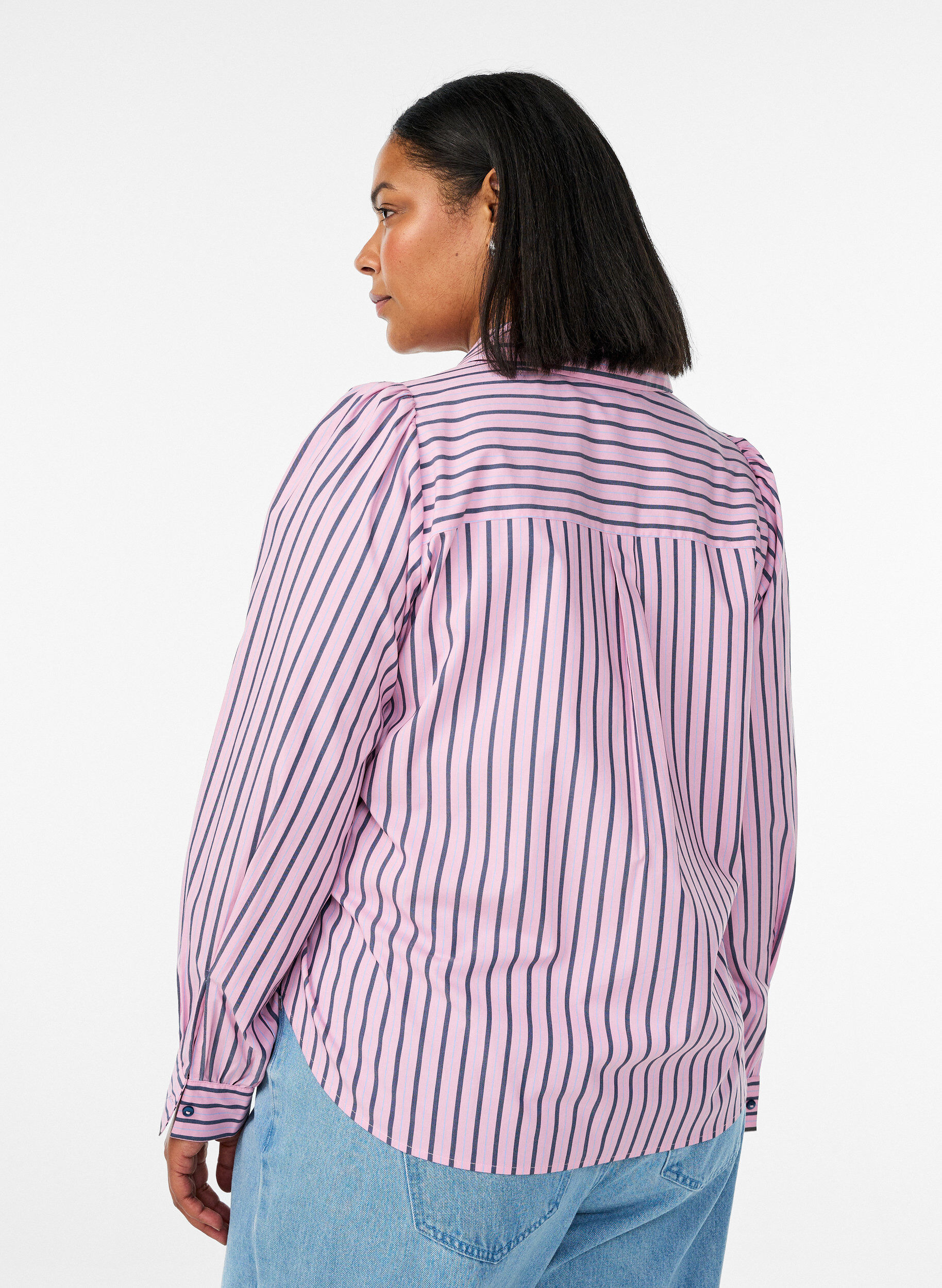 ZizziGestreifte Hemd mit klassischem Kragen und langen &Auml;rmeln, Pink, Model image number 2