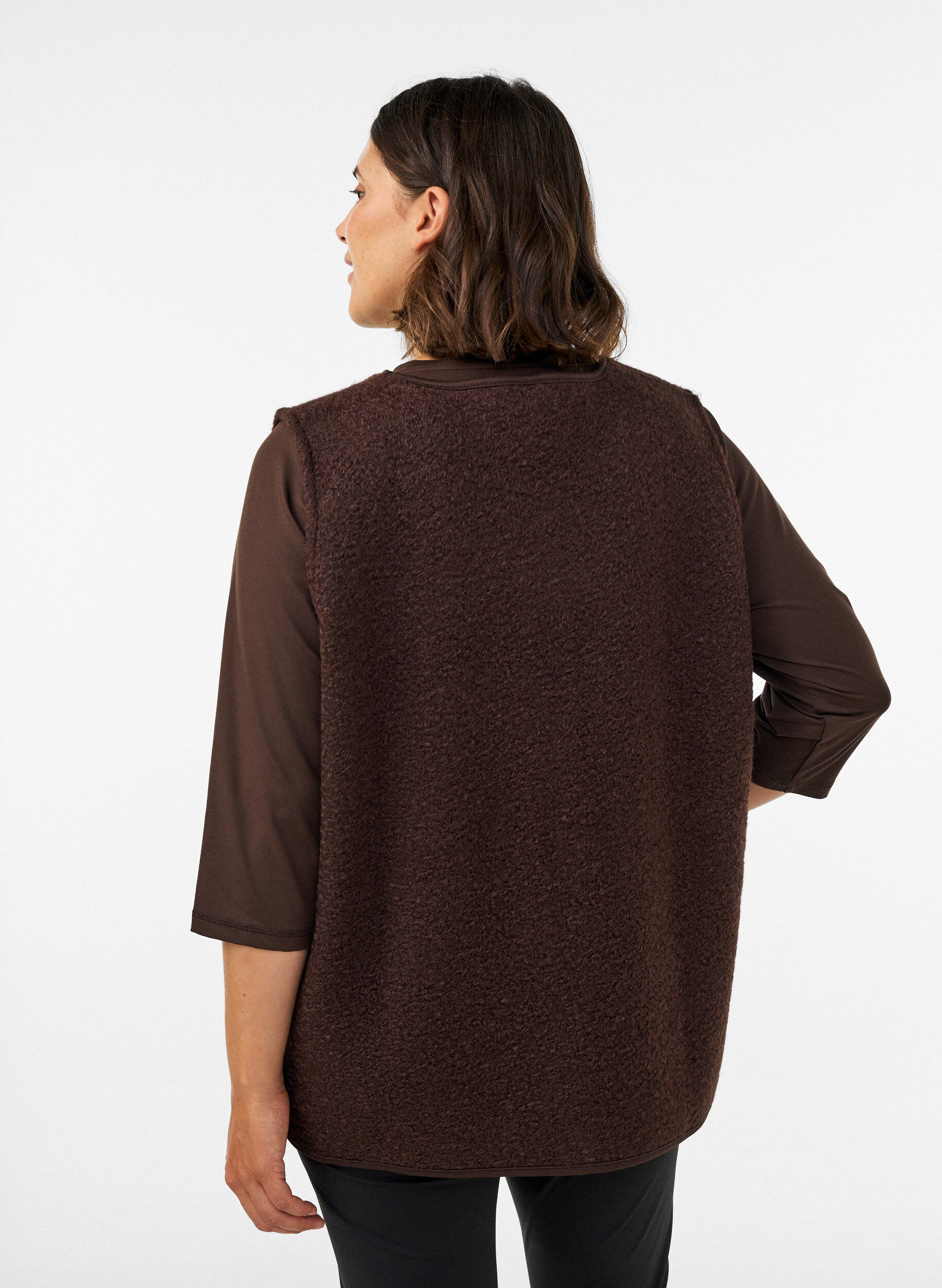 ZizziGilet en polaire avec boutons-pression et poches lat&eacute;rales, Marron, Model image number 2