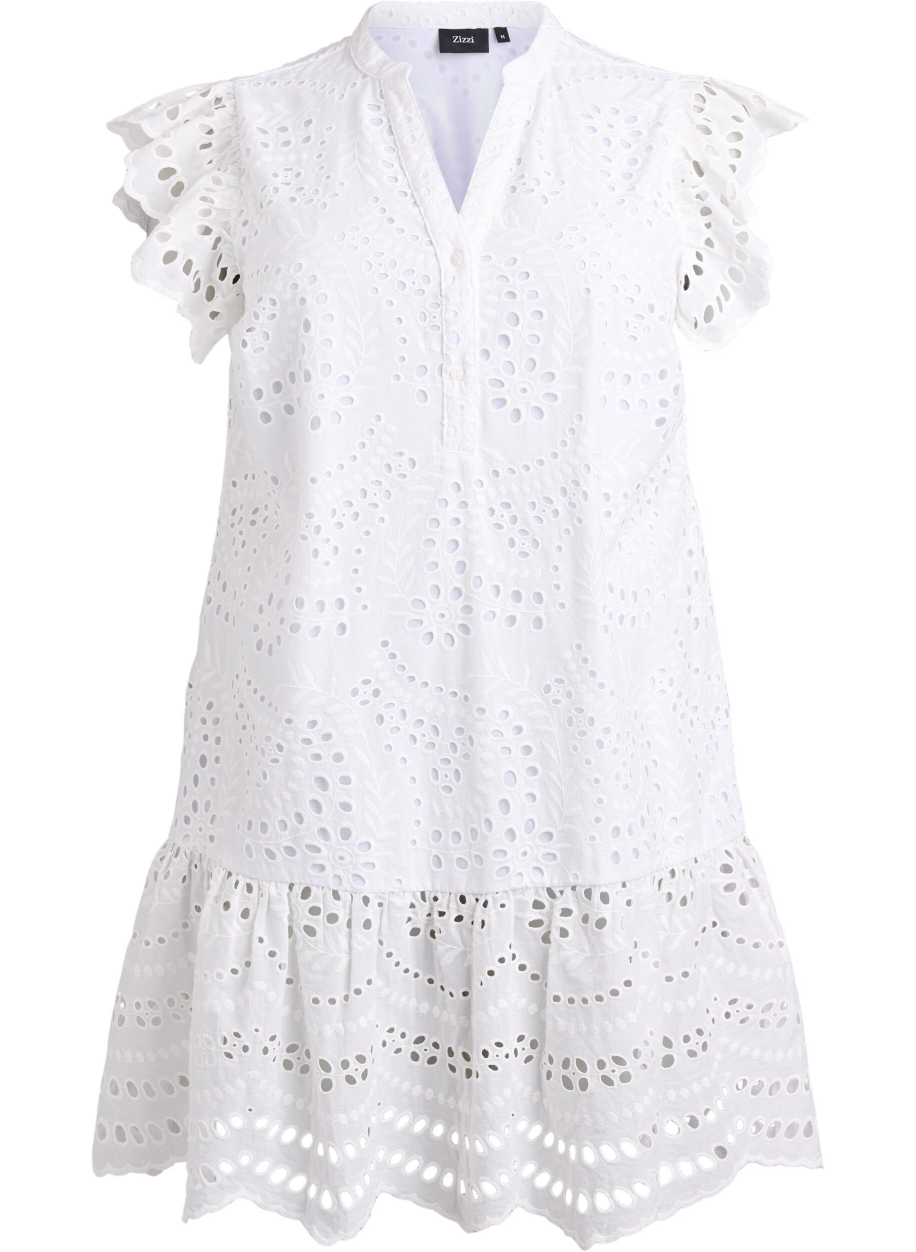 Zizzi Robe en broderie anglaise avec manches &agrave; volants, Blanc, Packshot image number 0