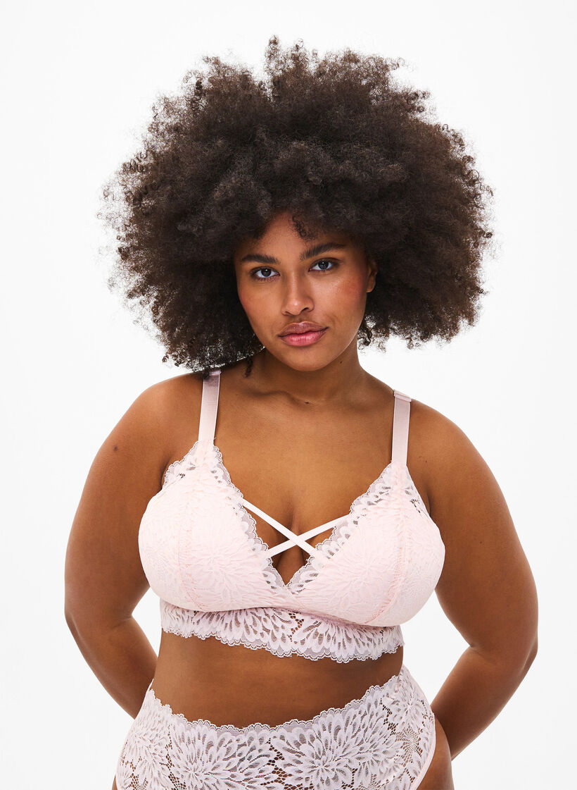Bralette avec détail de cordon et rembourrage doux, Peach Blush, Model image number 0