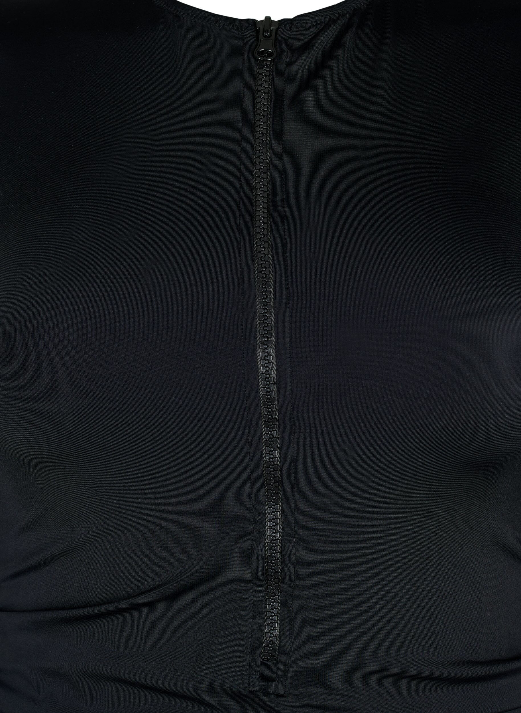 Zizzi Badeanzug mit Rei&szlig;verschluss und kurzen &Auml;rmeln, Black, Packshot image number 2