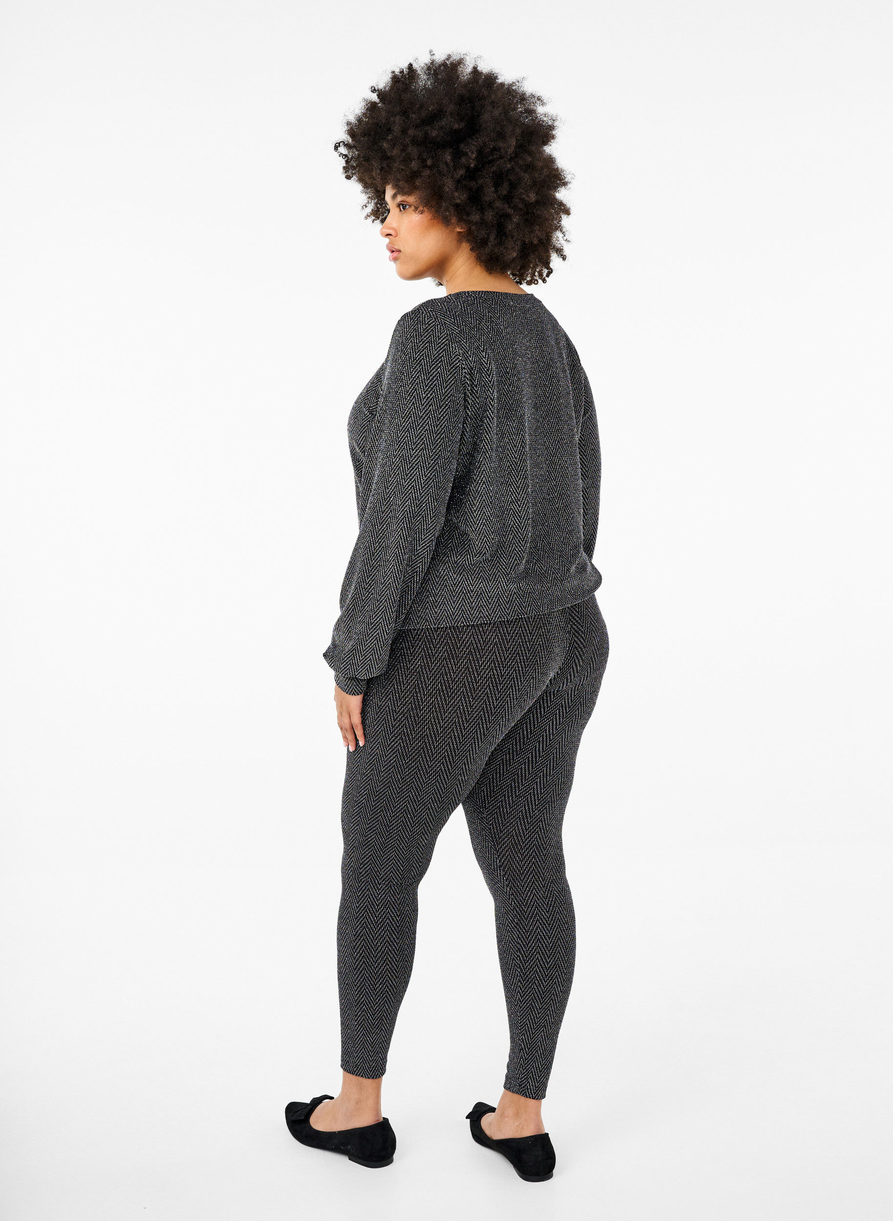 Zizzi Leggings avec motif paillet&eacute;, Silver ZigZagShimmer, Model image number 1