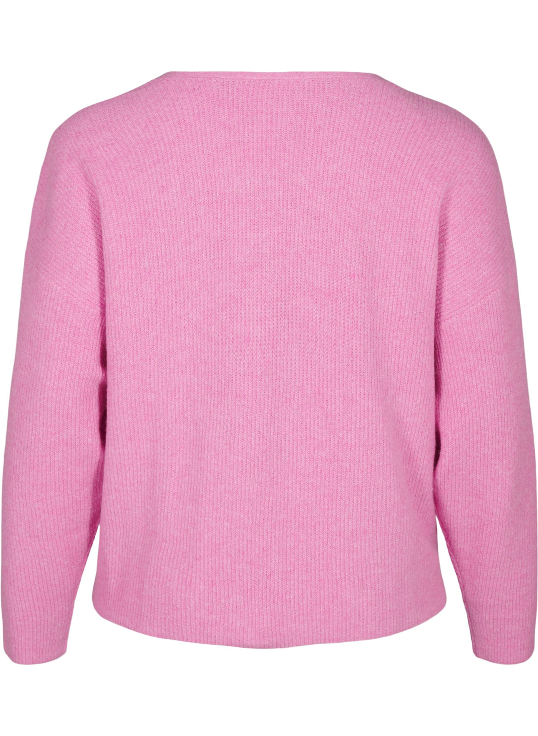 Zizzi Strickjacke mit Bindeg&uuml;rtel, Begonia Pink Mel., Packshot image number 1