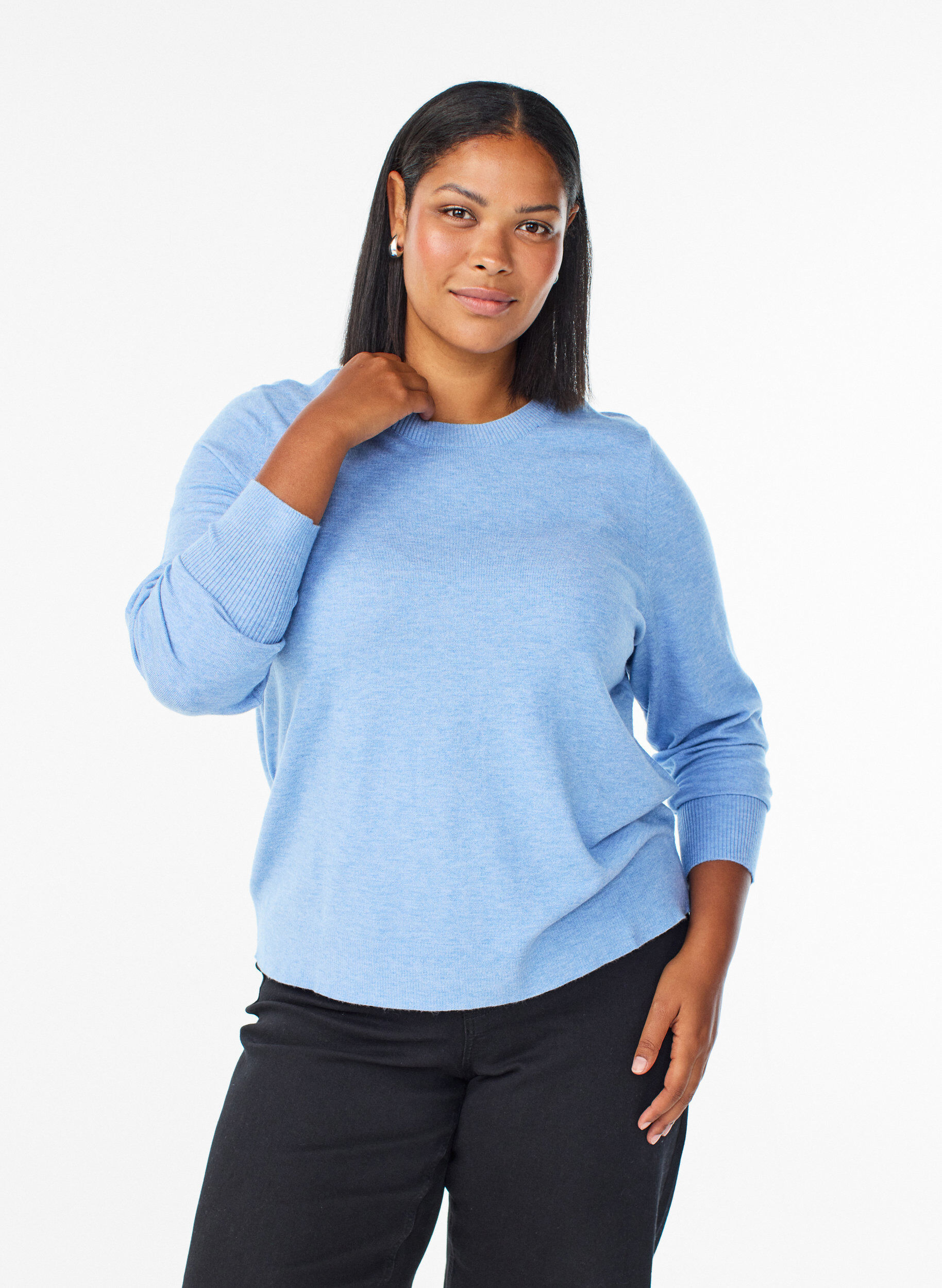 ZizziStrickpullover mit Rundhalsausschnitt, Blau, Model image number 0