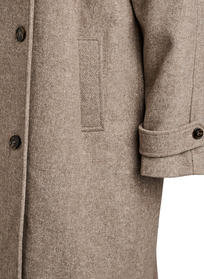 Manteau long en laine &agrave; col montant et double boutonnage, Marron, Packshot image number 3