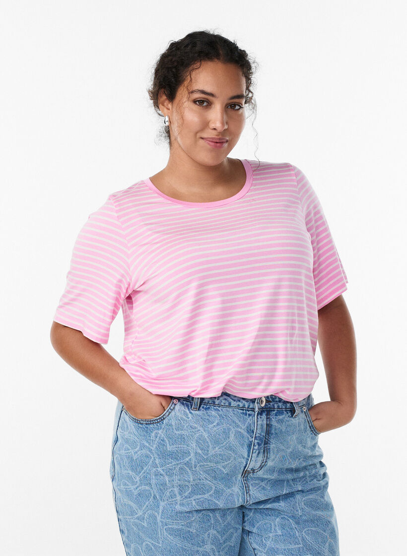 T-Shirt mit TENCEL&trade; Lyocell und Streifen, Pink, Model image number 0