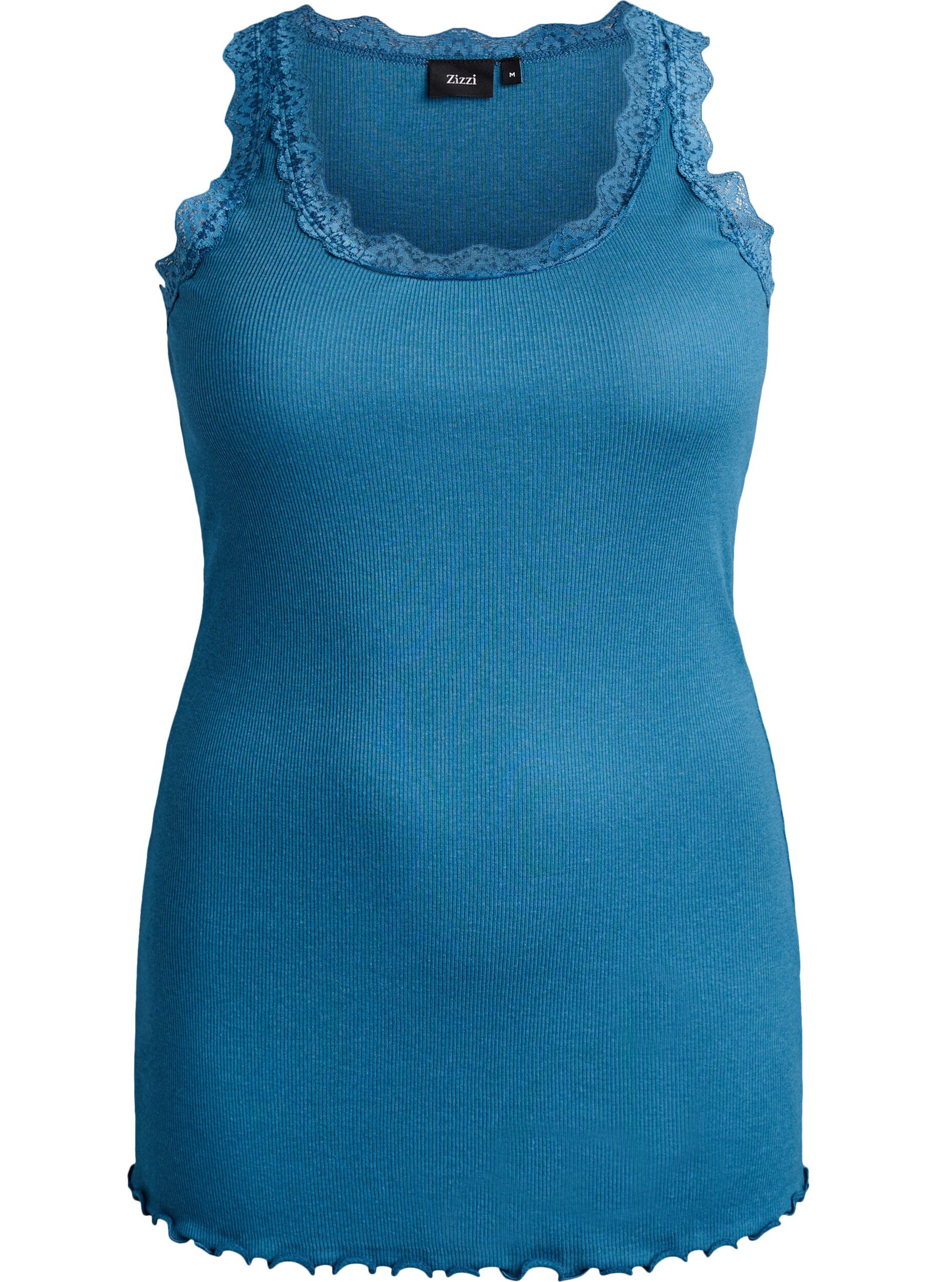 Zizzi Top with lace trim, Bleu p&eacute;trole, Packshot image number 0