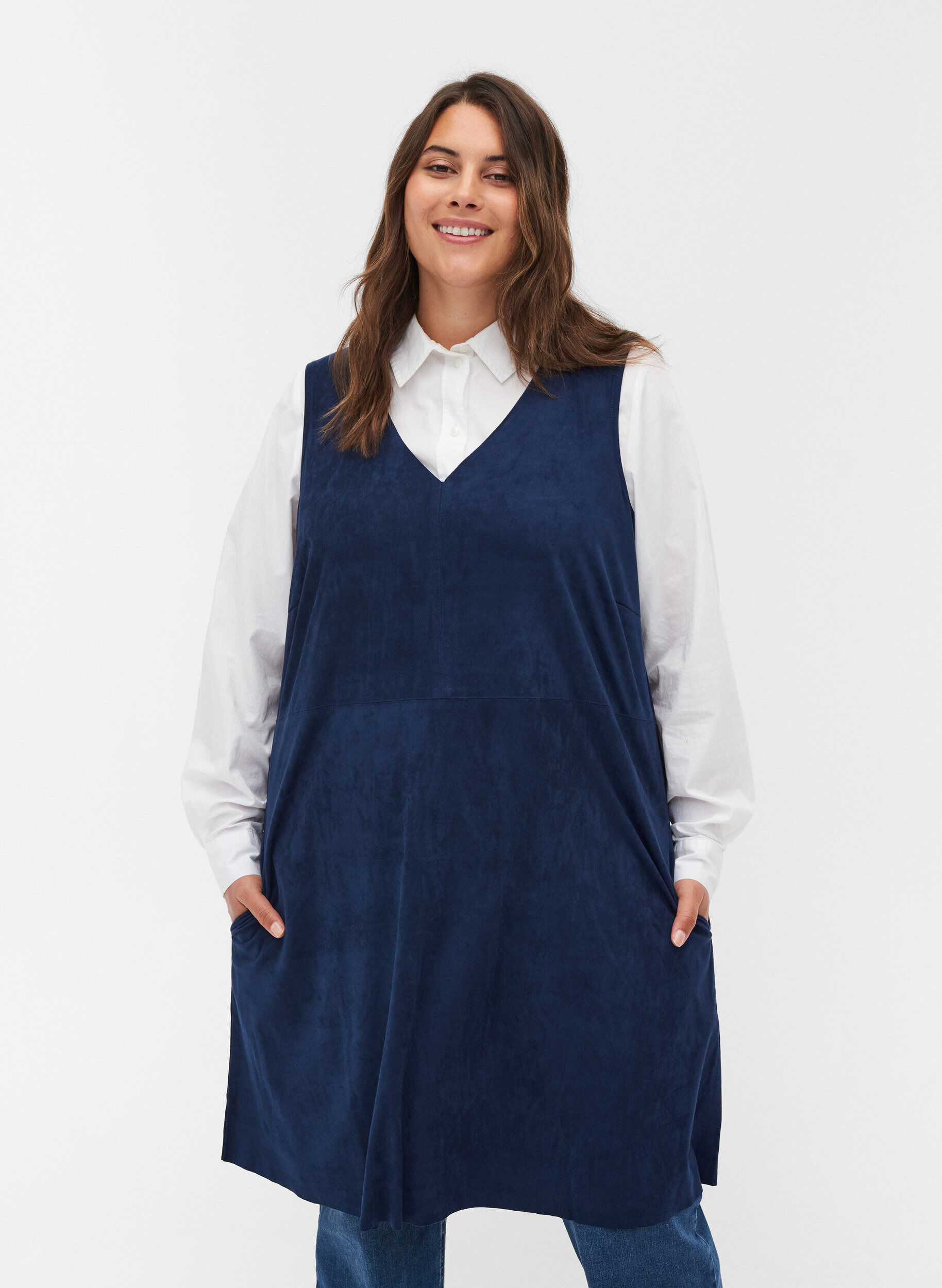 Zizzi Robe sans manches en forme de trap&egrave;ze, Dark Blue, Model image number 0