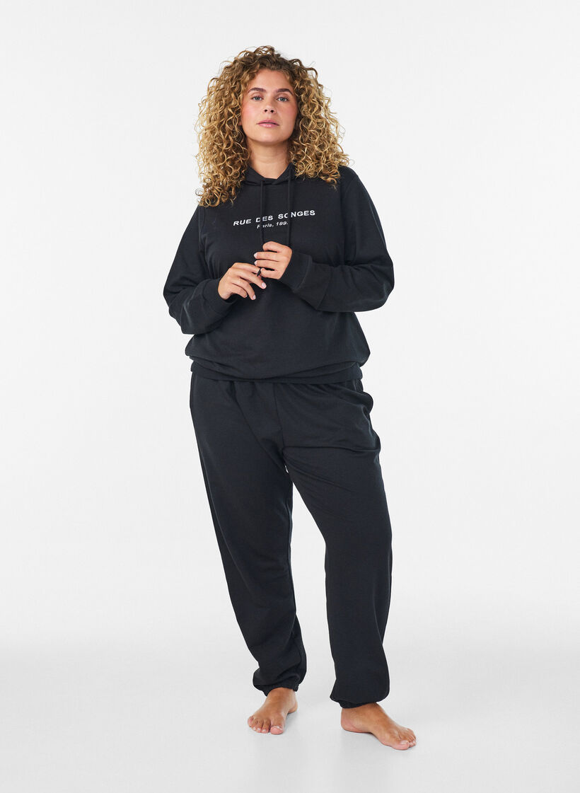 Sweat &agrave; capuche avec imprim&eacute;, Noir, Model image number 1