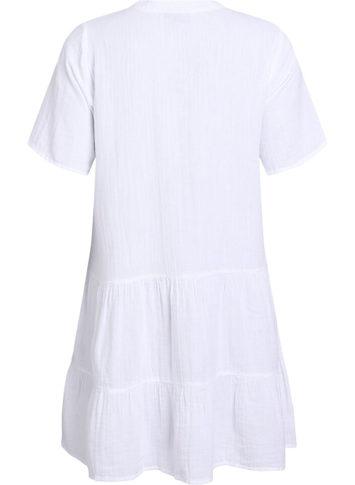 Robe courte en mousseline de coton avec motif, Blanc, Packshot image number 1
