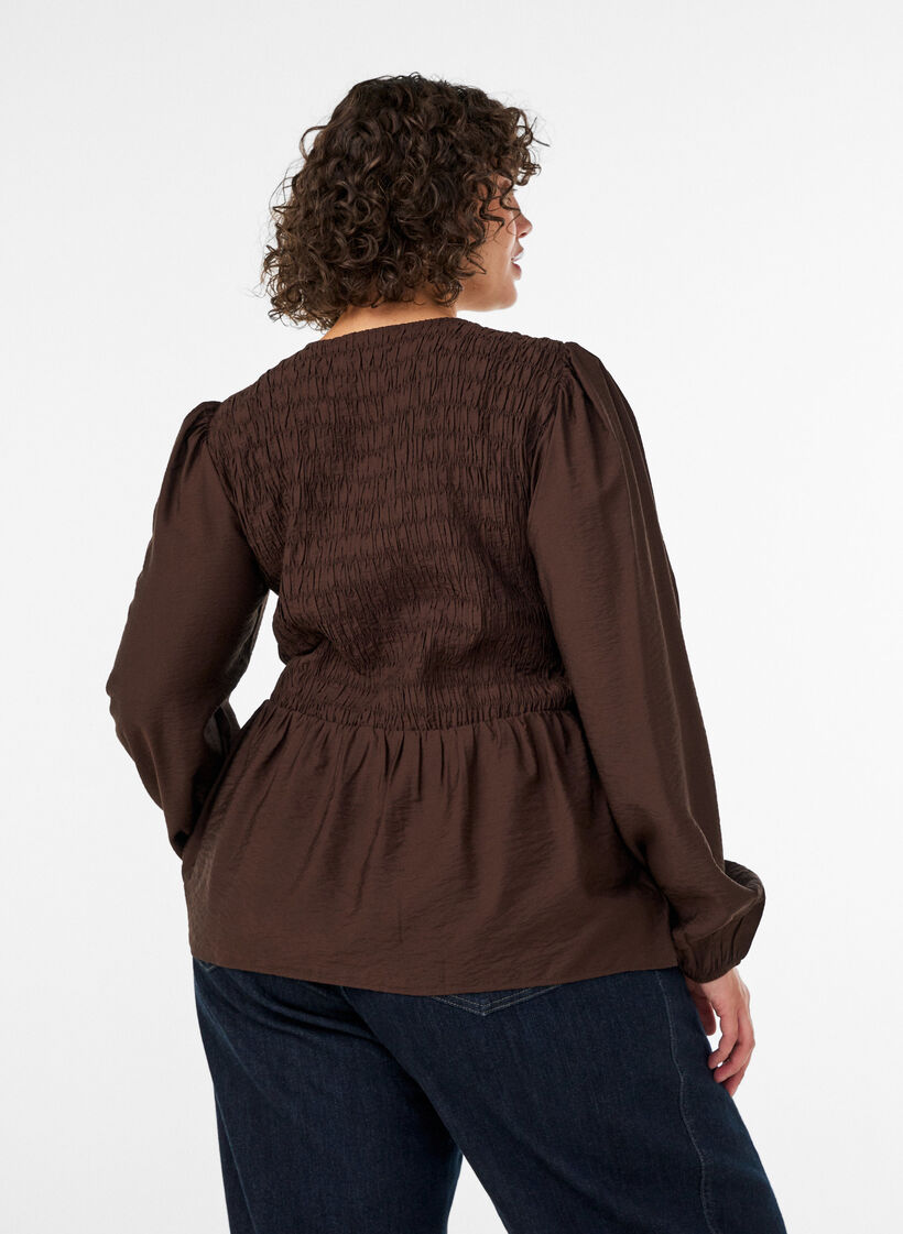 Blouse avec smocks et manches longues, Marron, Model image number 2