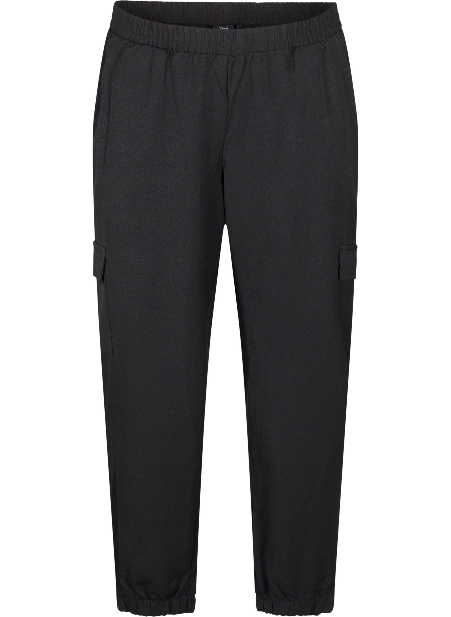 Zizzi Pantalon avec poches cargo et taille &eacute;lastiqu&eacute;e, Noir, Packshot image number 0