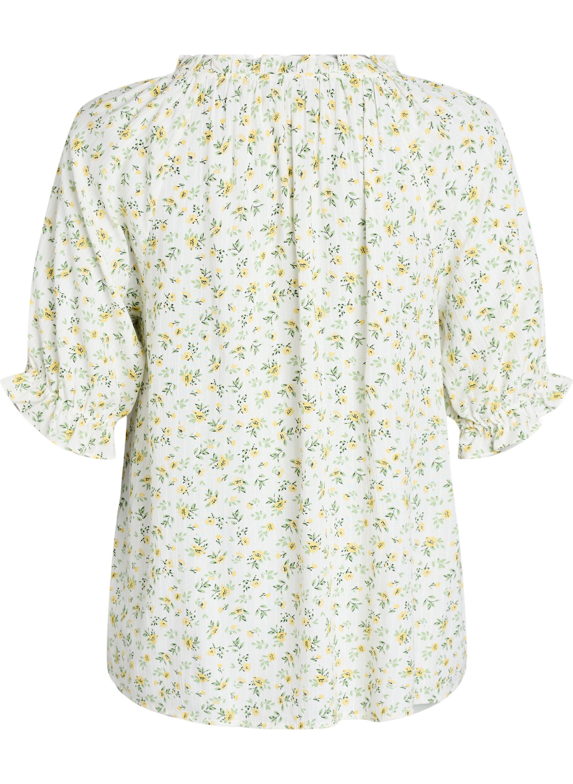 ZizziBlouse en viscose &agrave; fleurs avec manches mi-longues, Blanc, Packshot image number 1